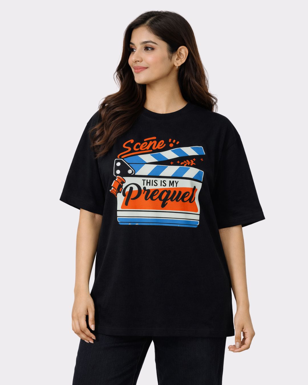 Lawyer Oversized Funky T-Shirt For Women black oversized fit tshirt with graphic print worn by woman