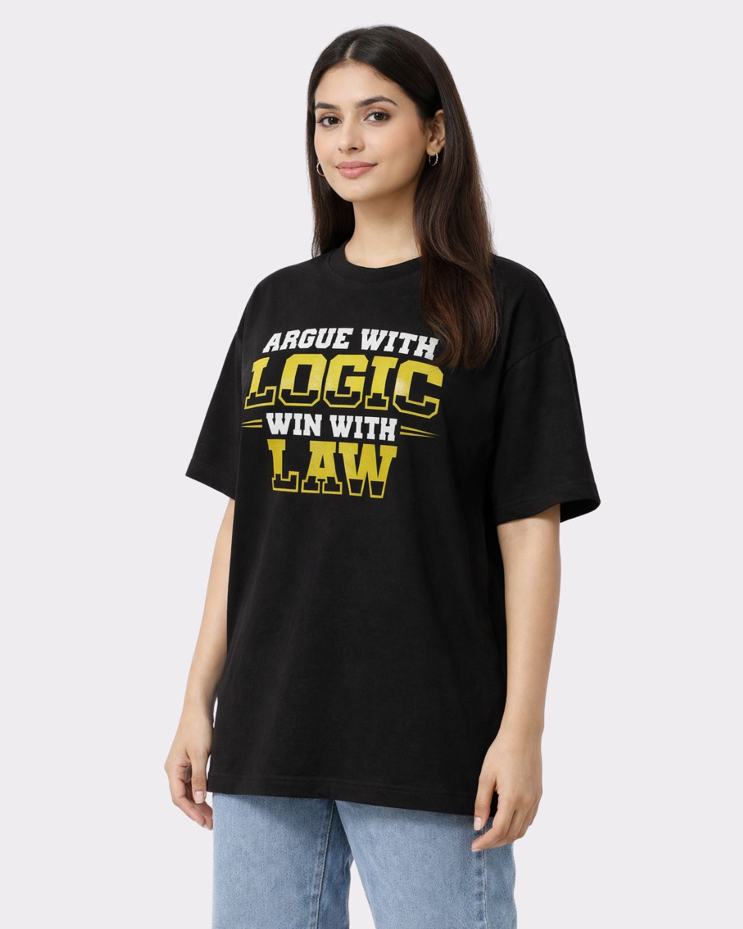 Lawyer Oversized Quirky T-Shirt For Women black oversized fit tee with logic law print