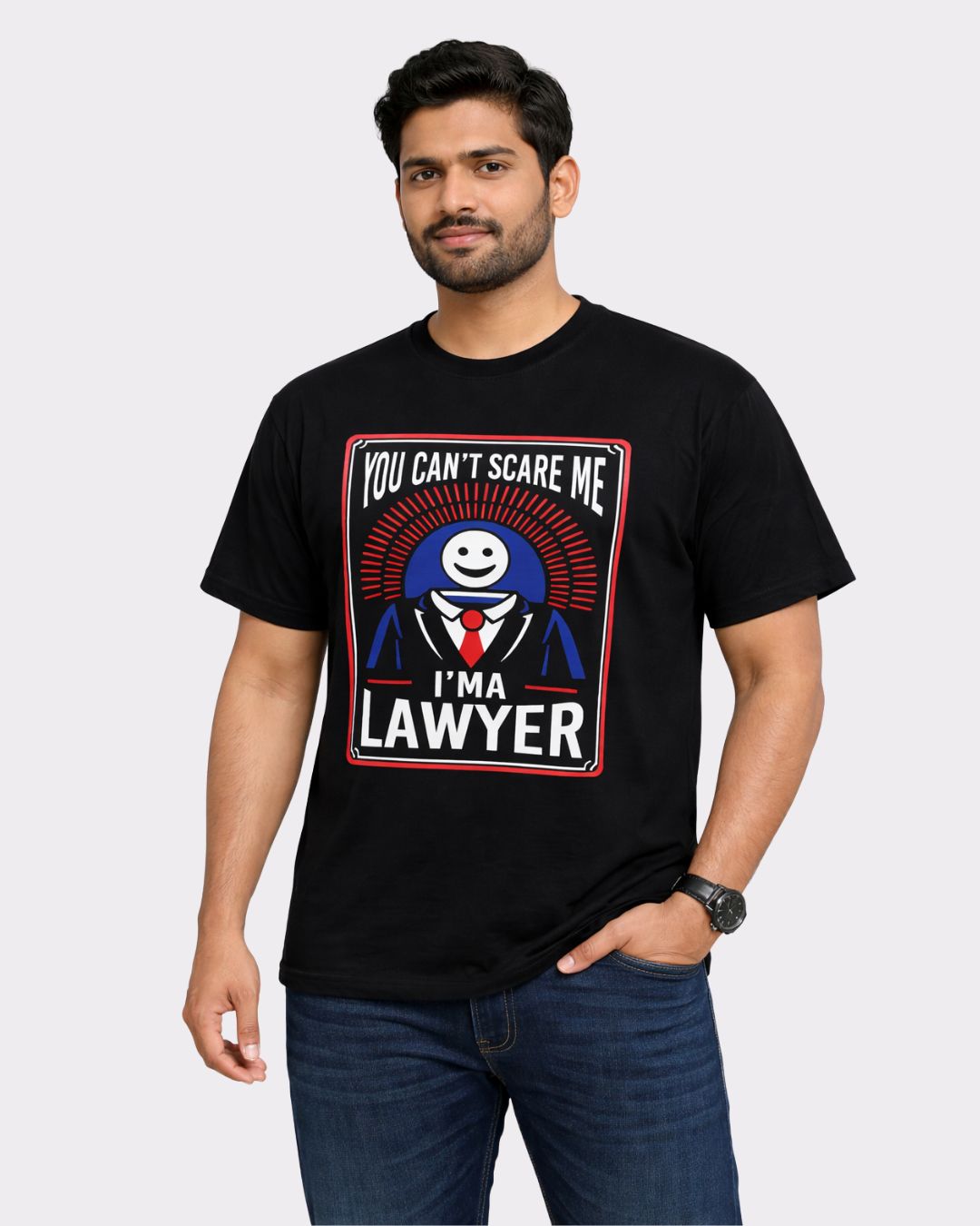 Black Lawyer Oversized T-Shirt For Men with graphic text You Can't Scare Me I'm a Lawyer