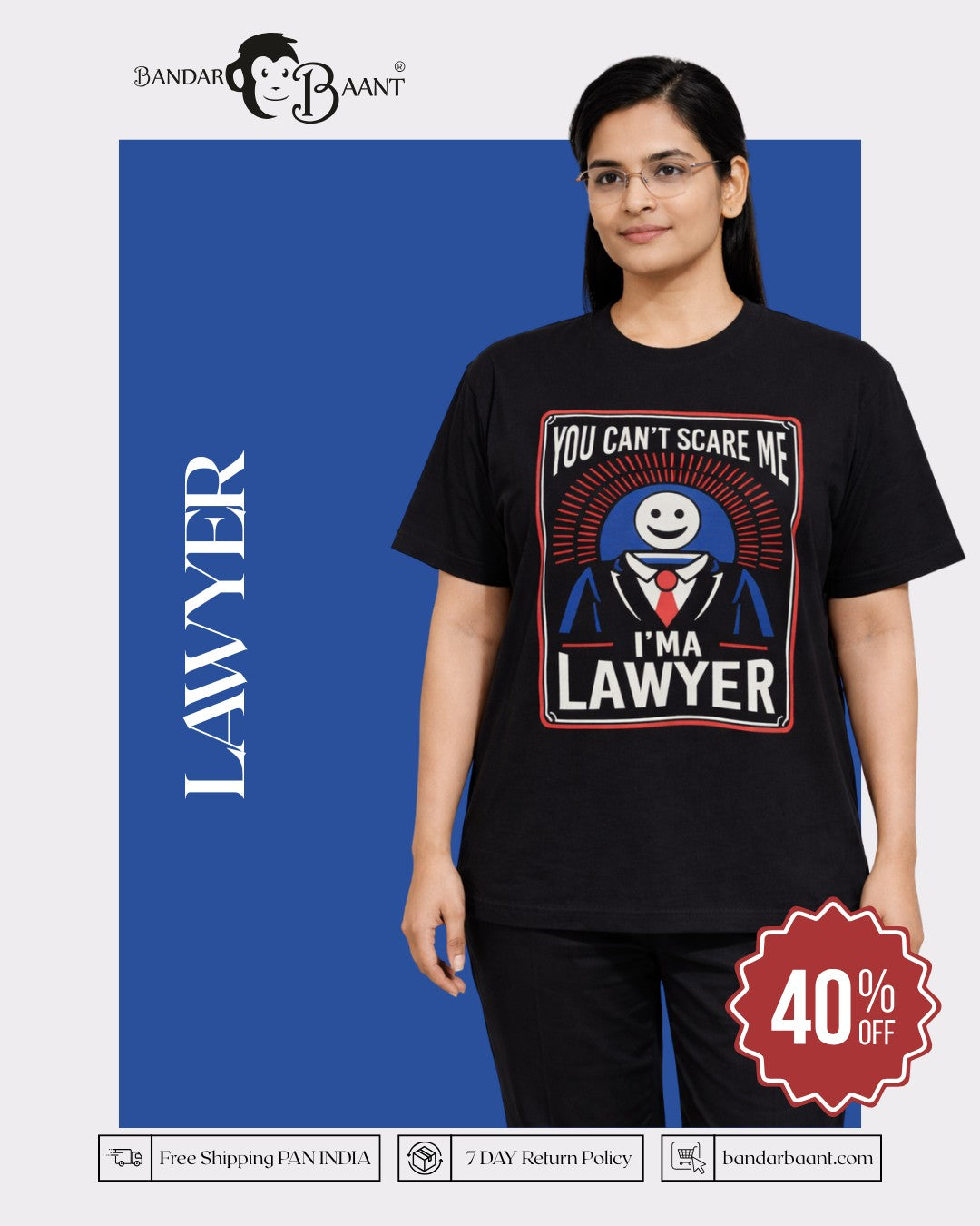 Lawyer Oversized Trendy T-Shirt For Women in black with graphic print and relaxed fit