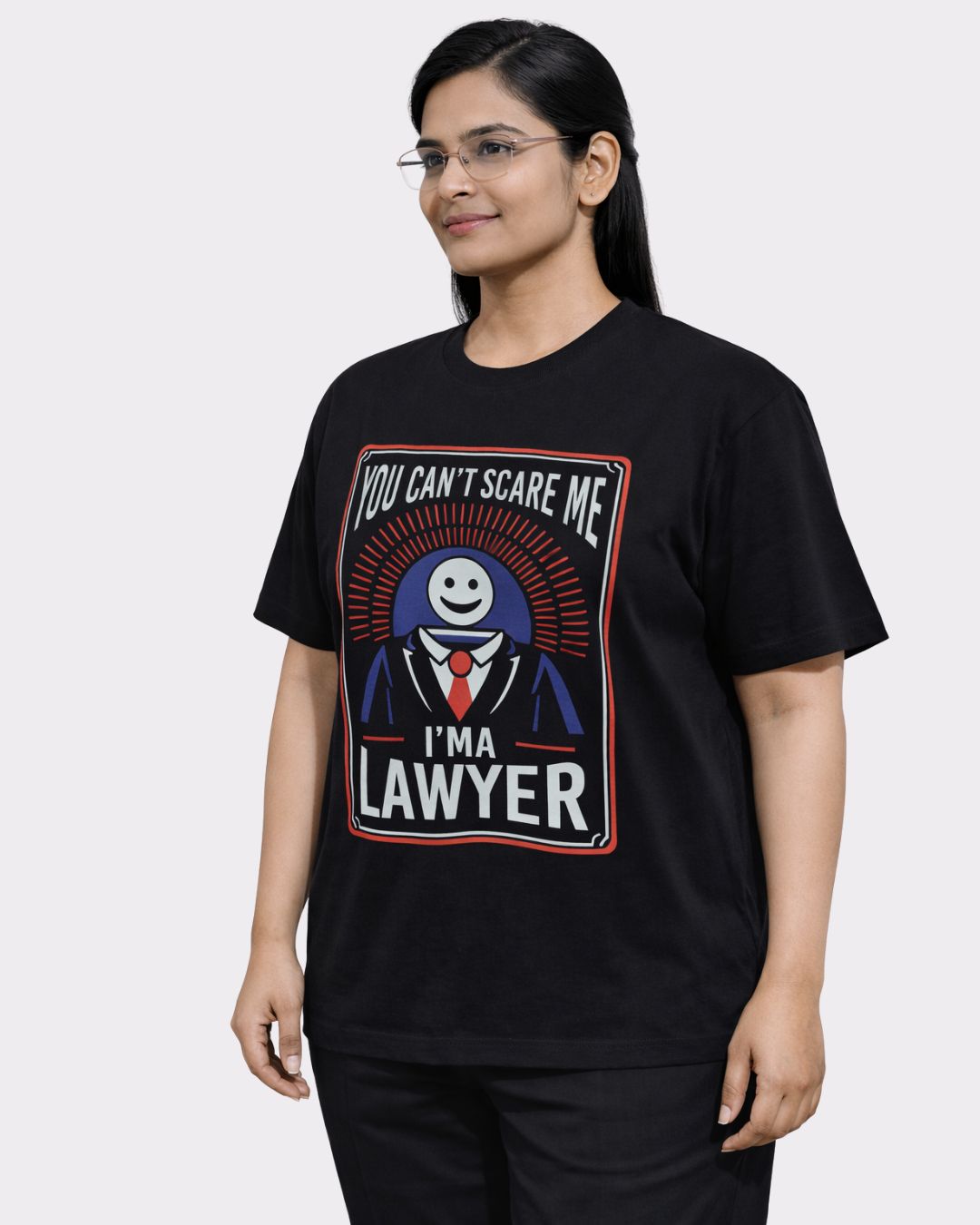 Lawyer Oversized Trendy T-Shirt For Women black oversized fit tee with graphic print and round neck
