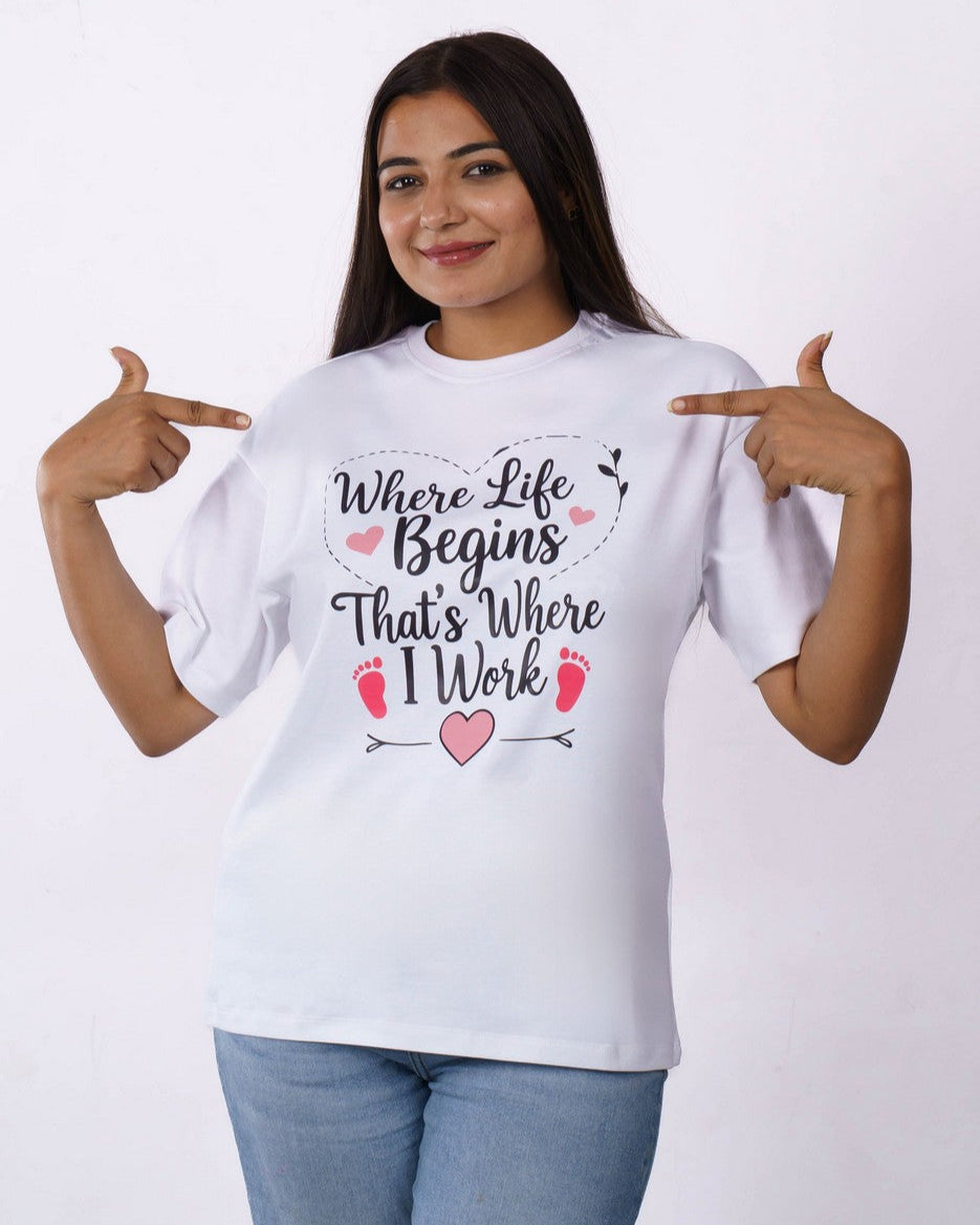 Life Begins Gynaecologist Oversized T-shirt For Women 1