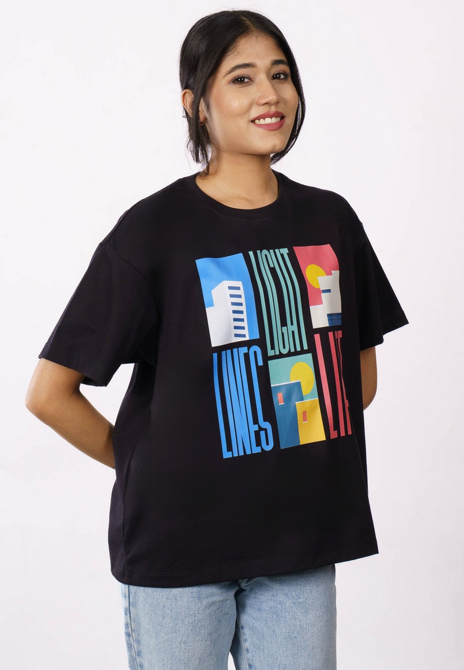 Lines Light Life Architect Oversized Printed T-shirt For Women 3