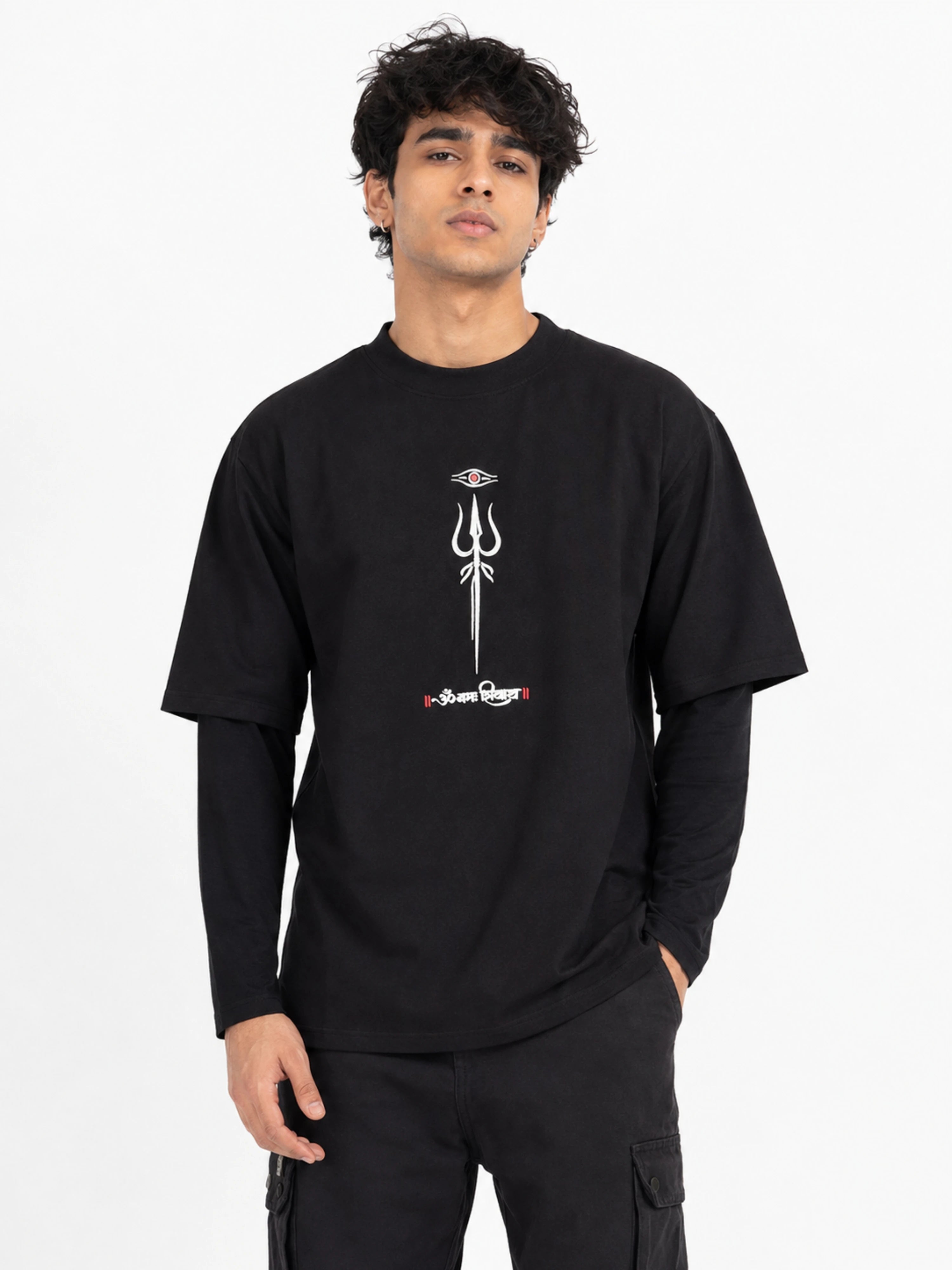 Lord Shiva Inspired T-shirt For Men oversized fit black tshirt with trident and eye graphic by Bandar Baant Collections