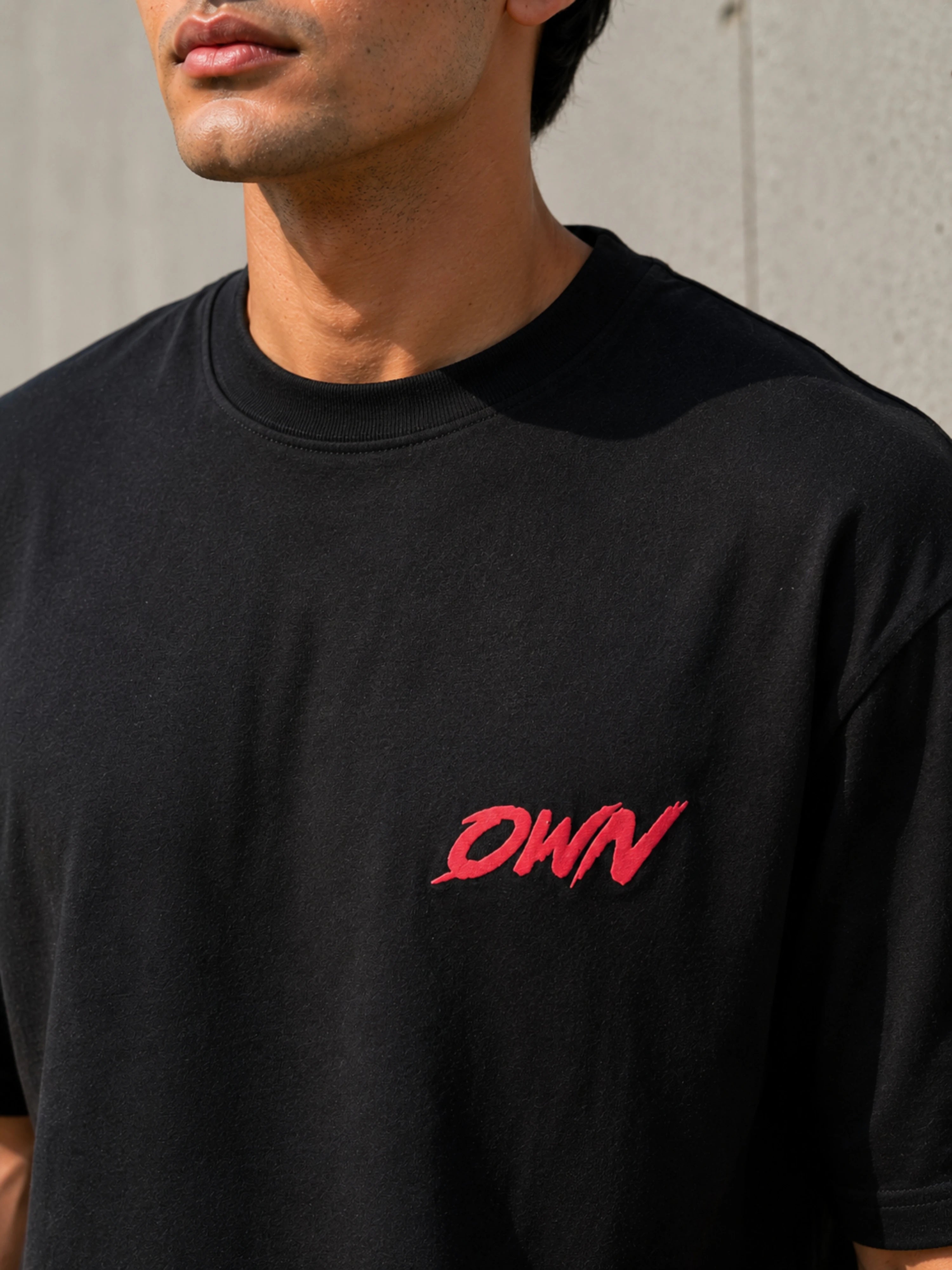 Black oversized fit Martial Artists T-shirt For Men with red own text on chest from Bandar Baant Collections