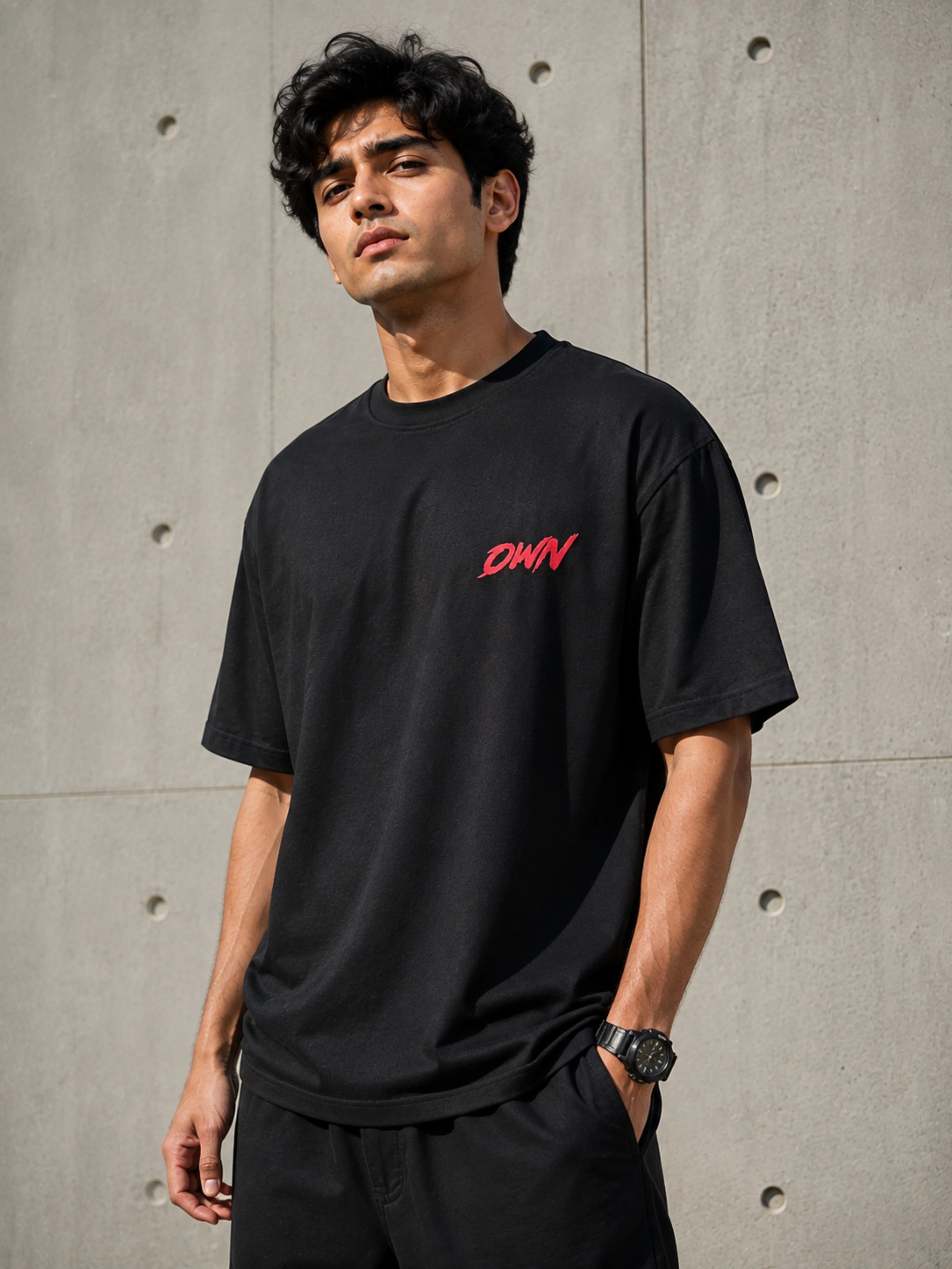 Black oversized fit Martial Artists T-shirt For Men from Bandar Baant Collections with red logo on chest