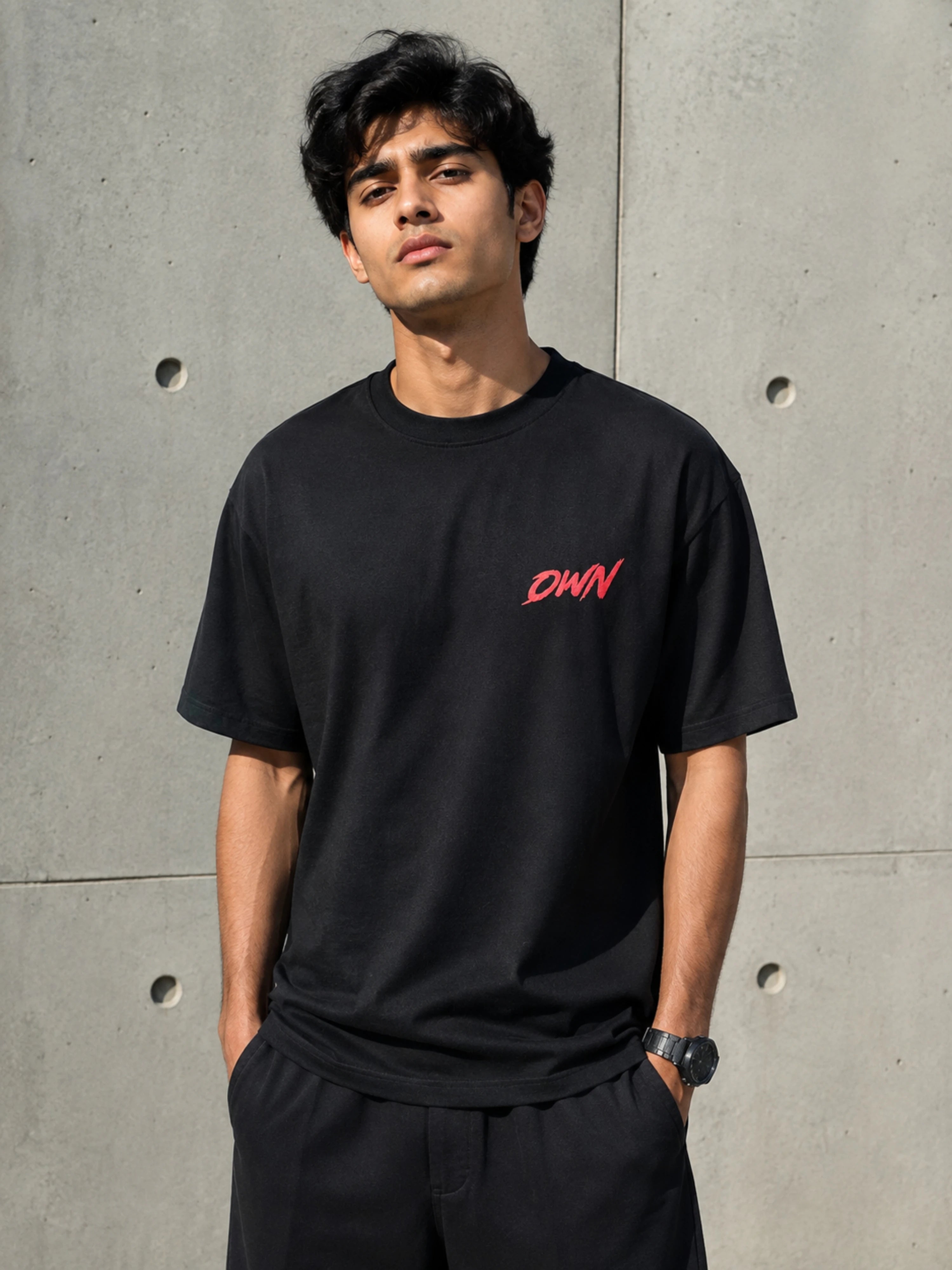 Black oversized fit Martial Artists T-shirt For Men with red OWN logo by Bandar Baant Collections