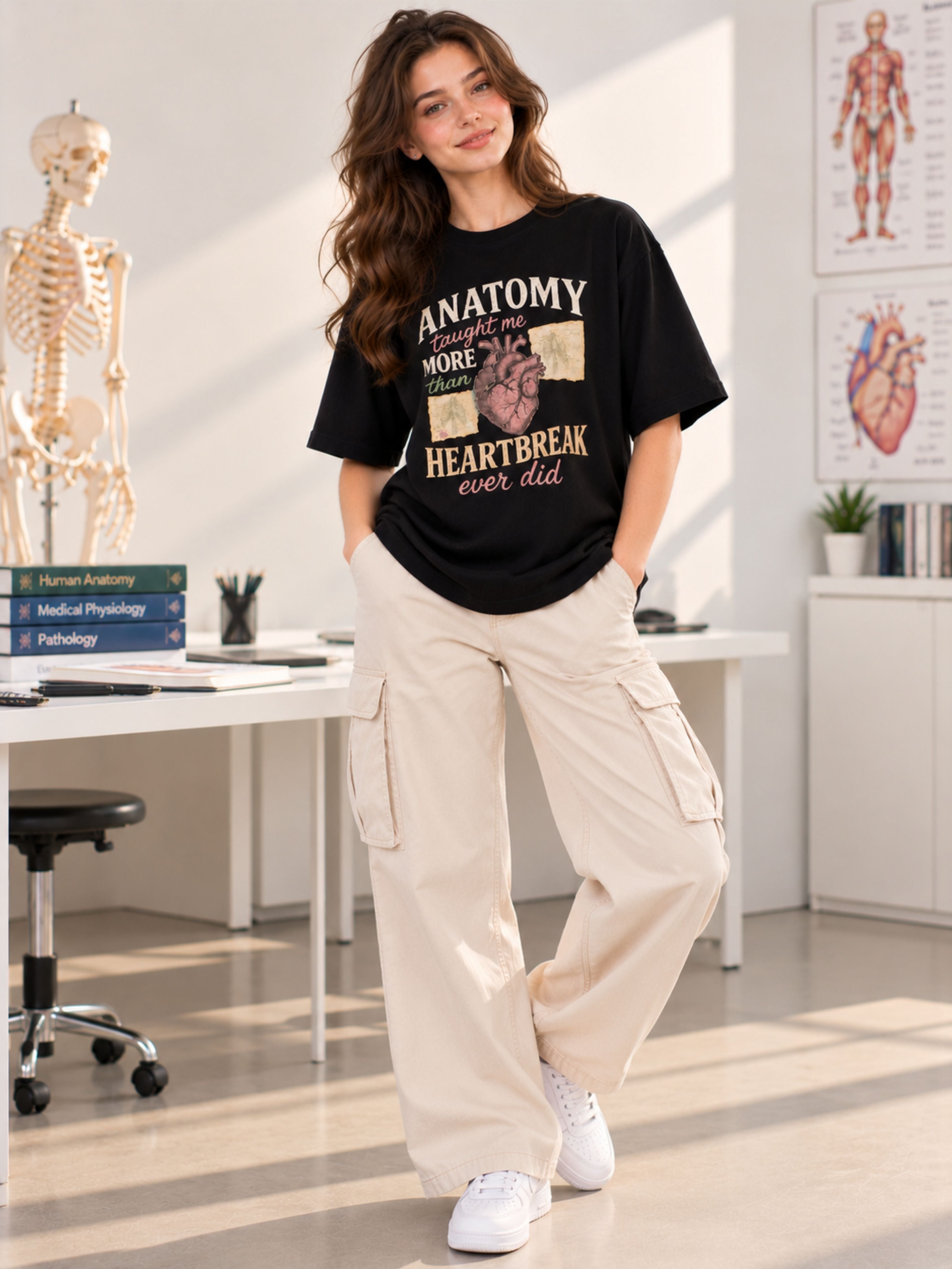 Medical Students Tshirt For Women oversized fit black anatomy graphic tee by Bandar Baant Collections