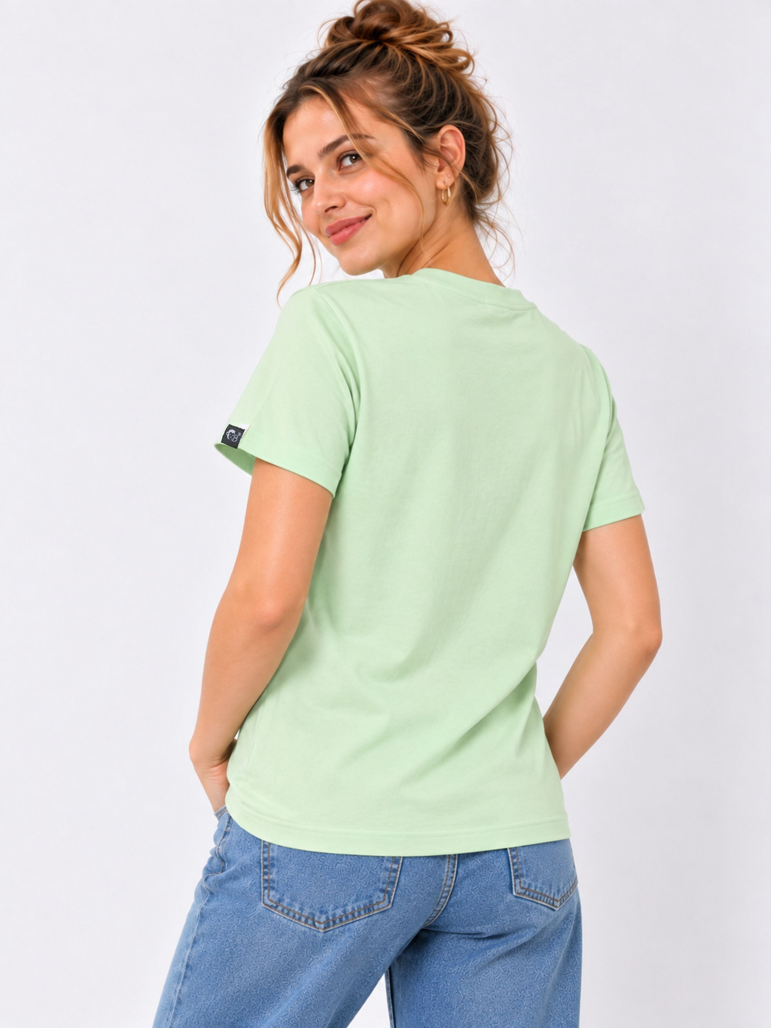 Light green Regular Fit T-Shirt for Women by Bandar Baant Collections shown from back on model
