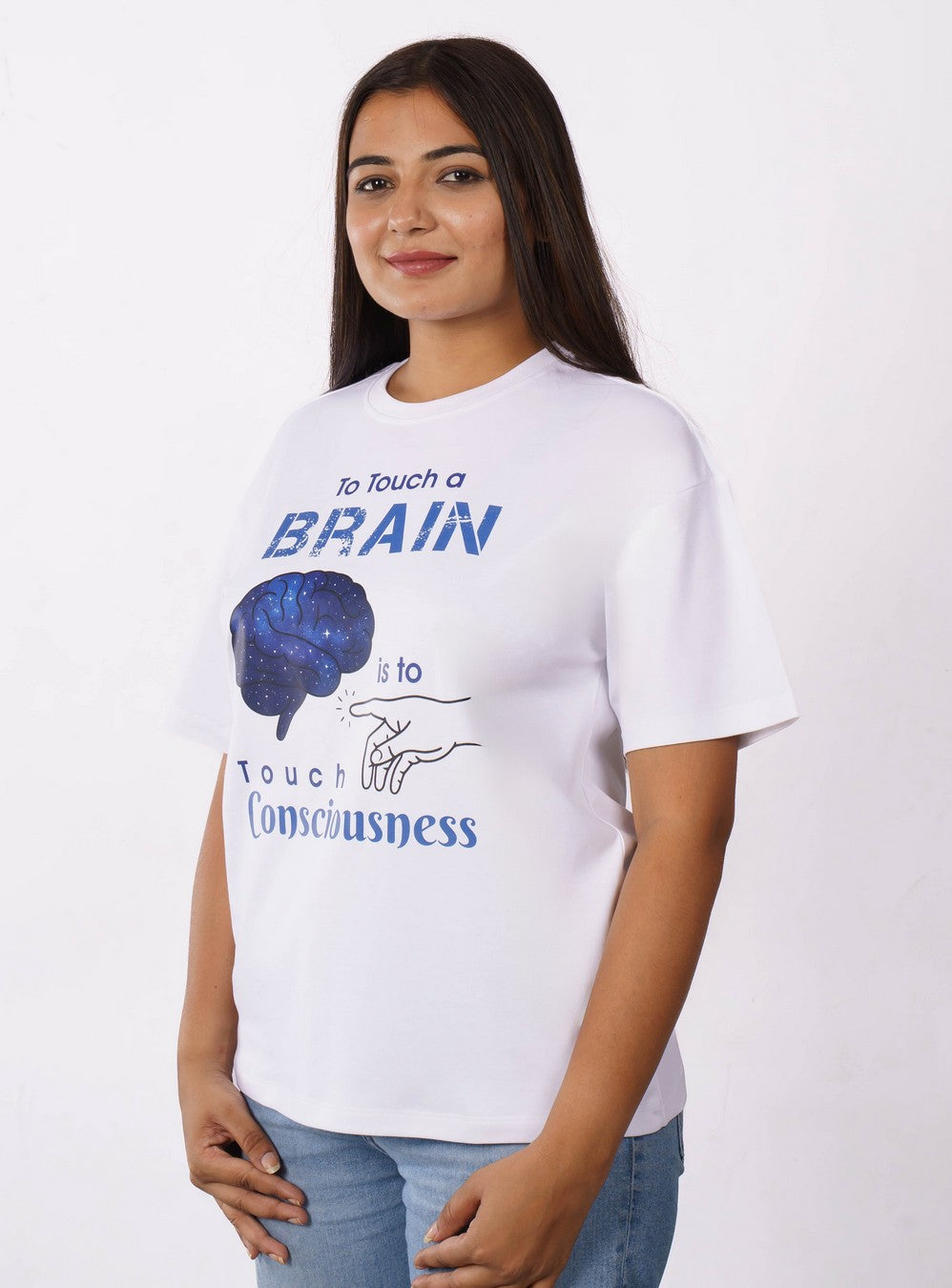 Bandar Baant Collections oversized fit Neurologist Printed Tshirt For Women with brain and consciousness design