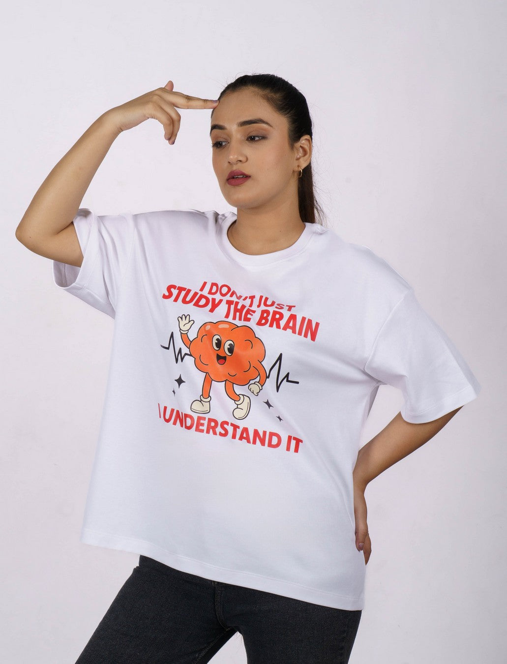 Oversized fit Neurologist Tshirt For Women with brain graphic and study the brain text from Bandar Baant Collections