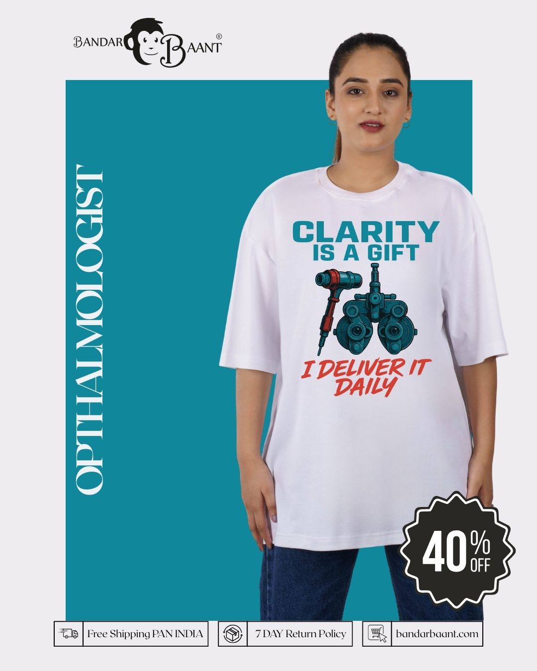 Opthalmologist Graphic T shirt For Women oversized fit white tee with eye exam chart design