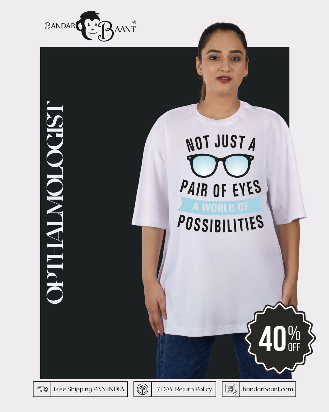 Opthalmologist Tshirt For Women oversized fit white tshirt with eyeglasses graphic and text design