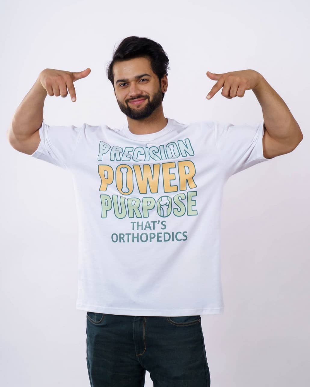 Orthopedician T-shirt For Men oversized fit white tshirt with precision power purpose print