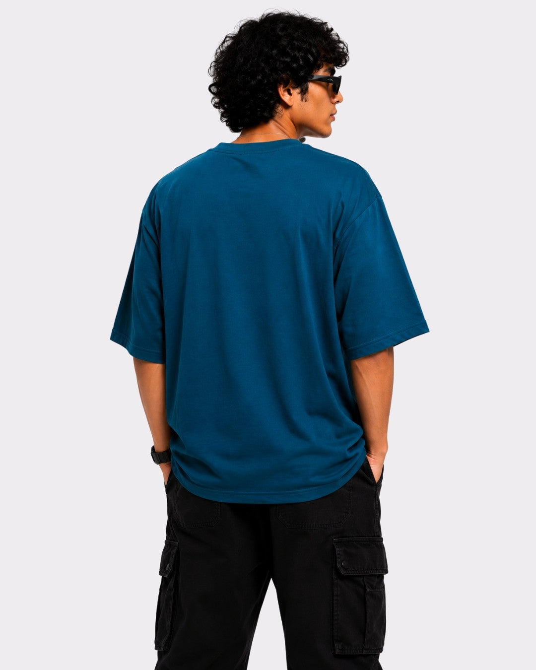 Bandar Baant Collections oversized T-Shirt for men in blue with relaxed fit and short sleeves