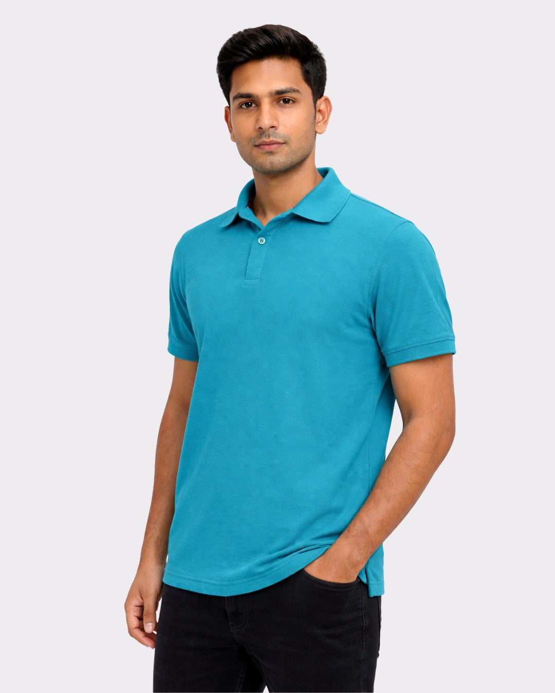 Bandar Baant Collections Polo T-Shirt for Men in oversized fit with teal color and short sleeves