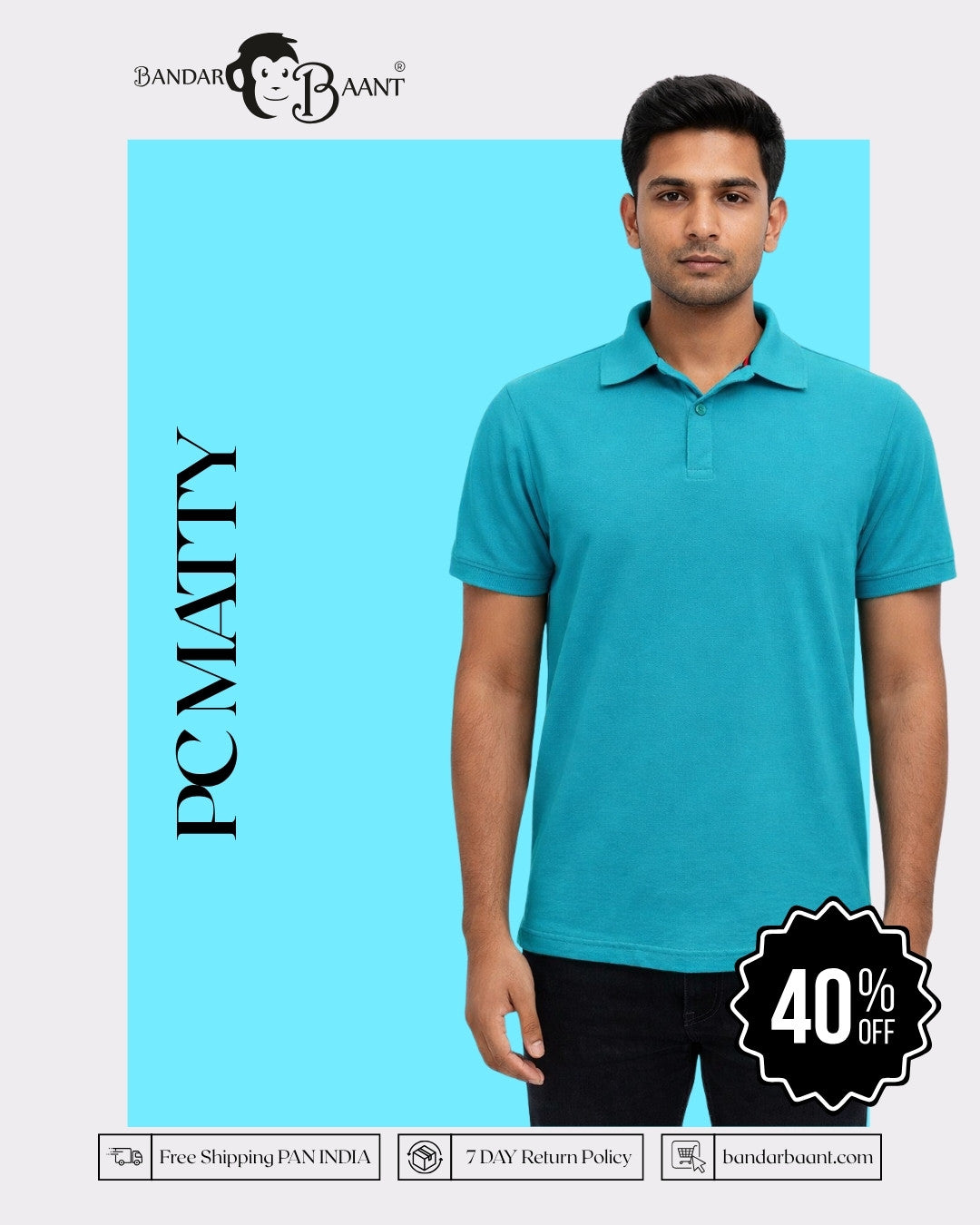 Bandar Baant Collections Polo T-Shirt for Men in teal oversized fit with collar and short sleeves