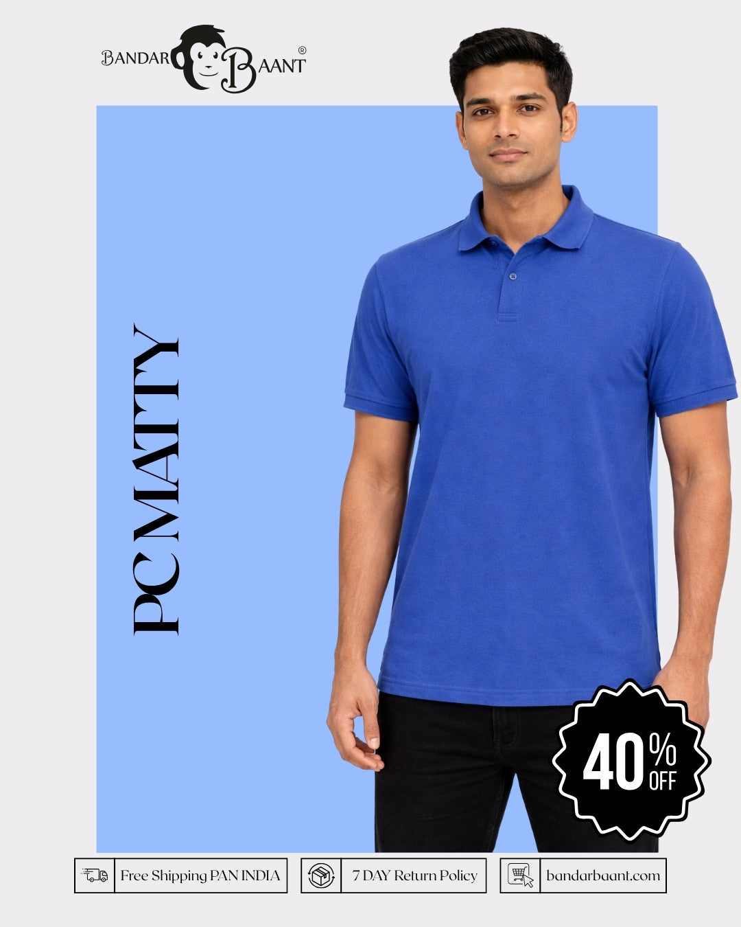 Bandar Baant Collections Polo T-shirt For Men in blue oversized fit with collar and short sleeves