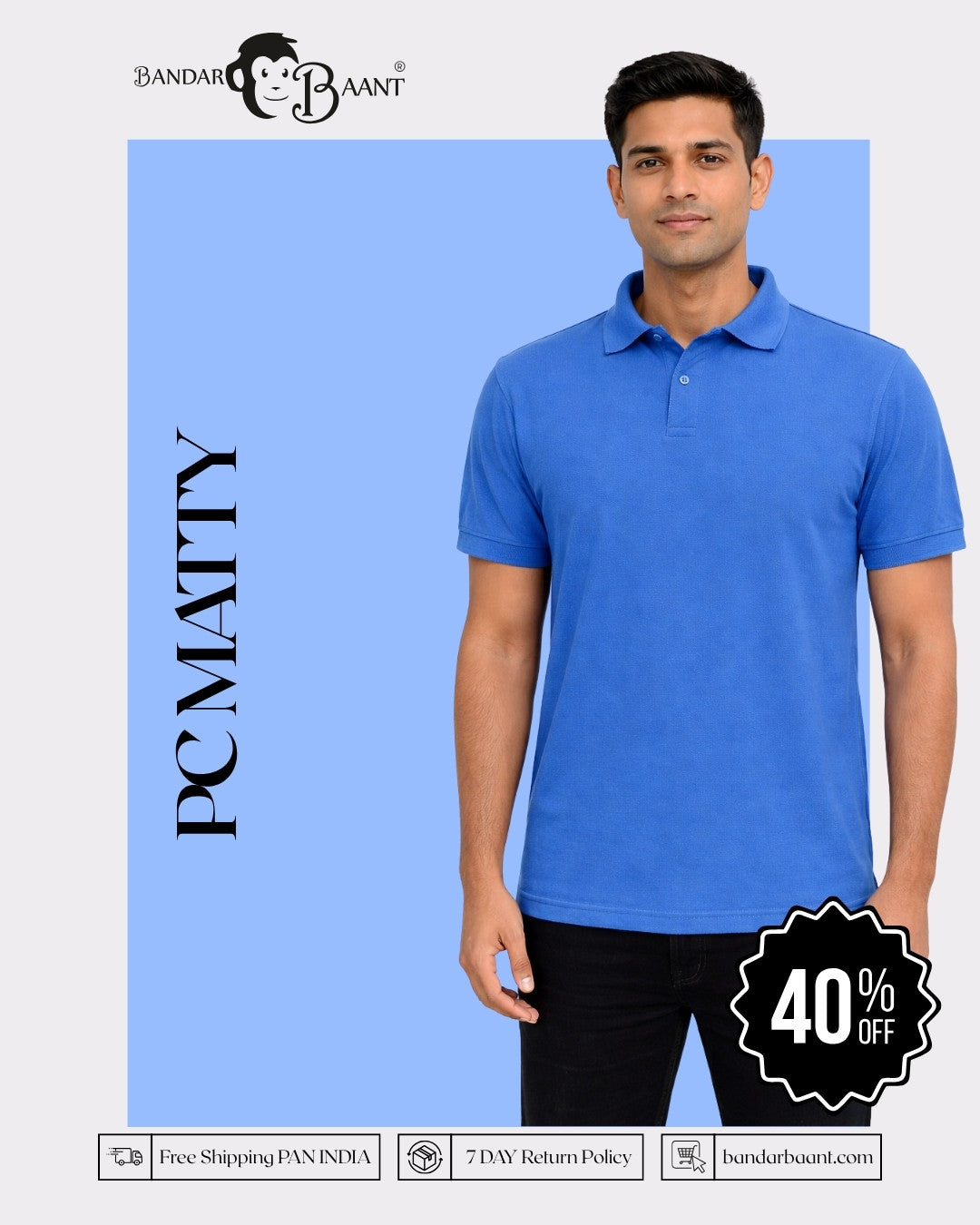 Blue oversized fit Polo T-shirt For Men by Bandar Baant Collections with short sleeves and collar
