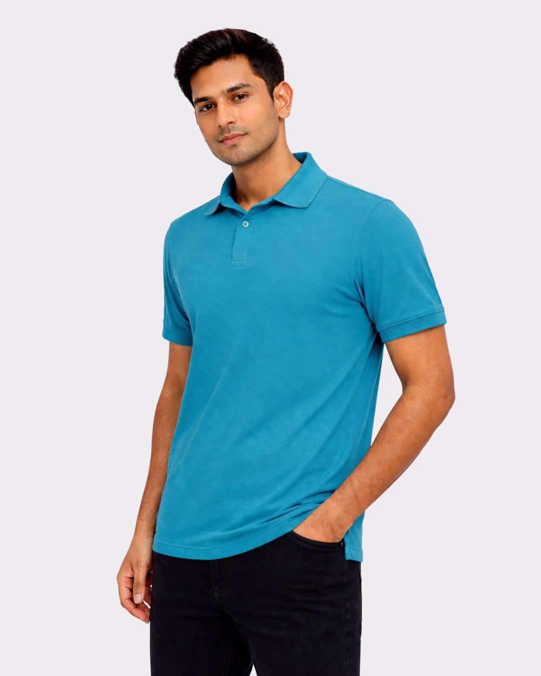 Bandar Baant Collections oversized fit Polo T-Shirt for Men in teal blue with collar and short sleeves