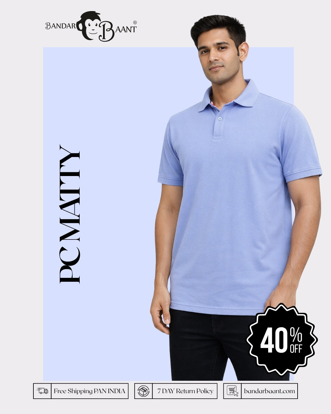 Polo T-Shirt For Men Sky Blue oversized fit by Bandar Baant Collections modeled on a man