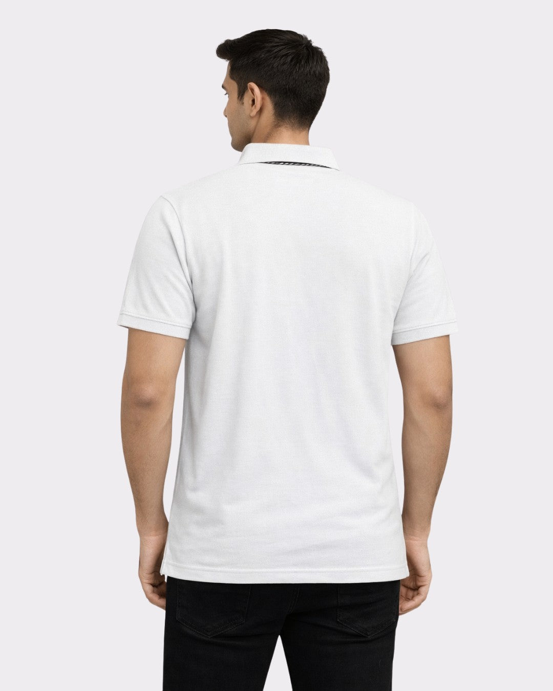Bandar Baant Collections oversized fit Polo T-Shirt for Men in white shown from the back