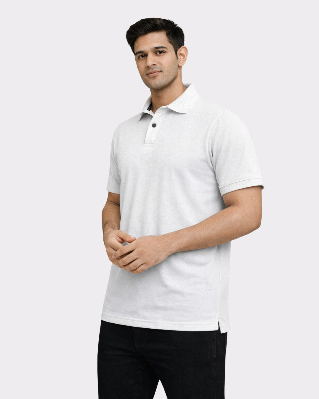 Bandar Baant Collections oversized fit Polo T-Shirt for Men in white with short sleeves and button collar