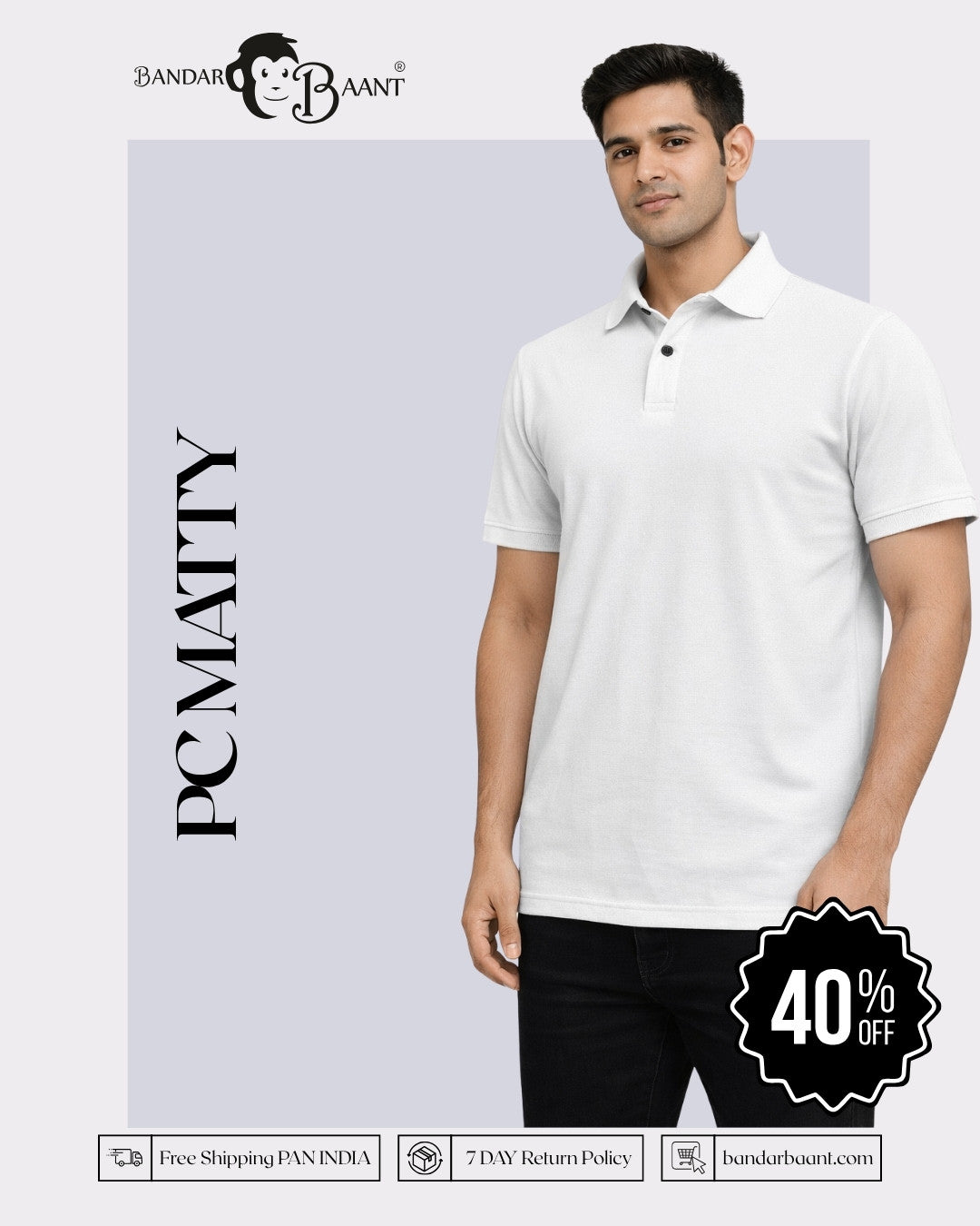 Bandar Baant Collections Polo T-Shirt for Men oversized fit in white with short sleeves and collar