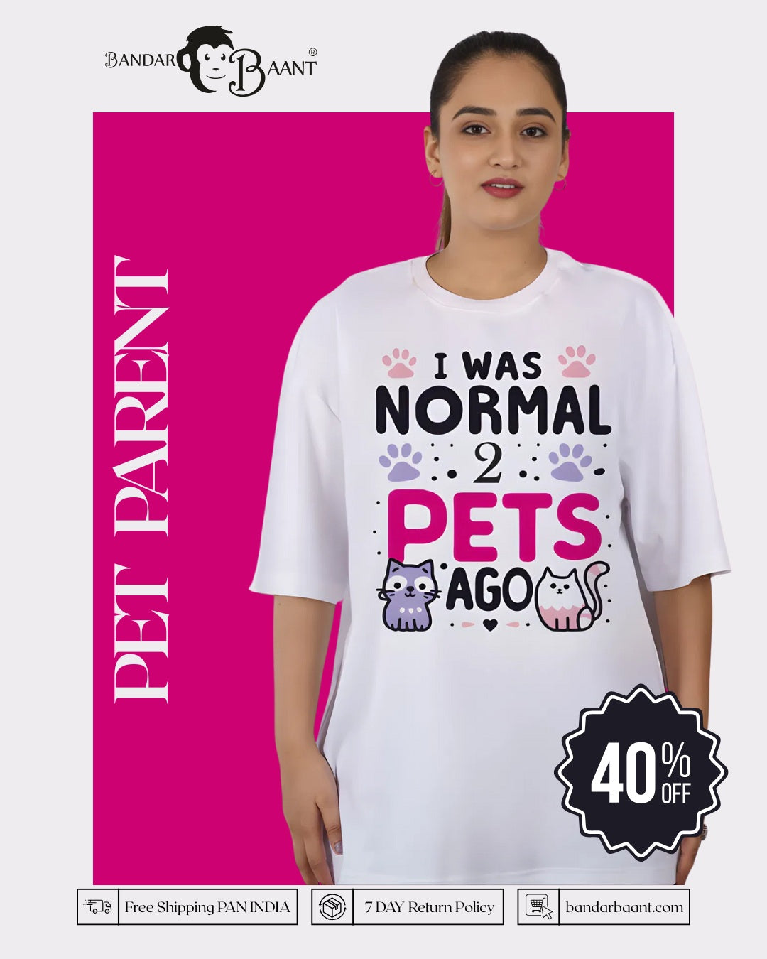 Pet Parent 2 Pets Ago Oversized Tshirt For Women 1