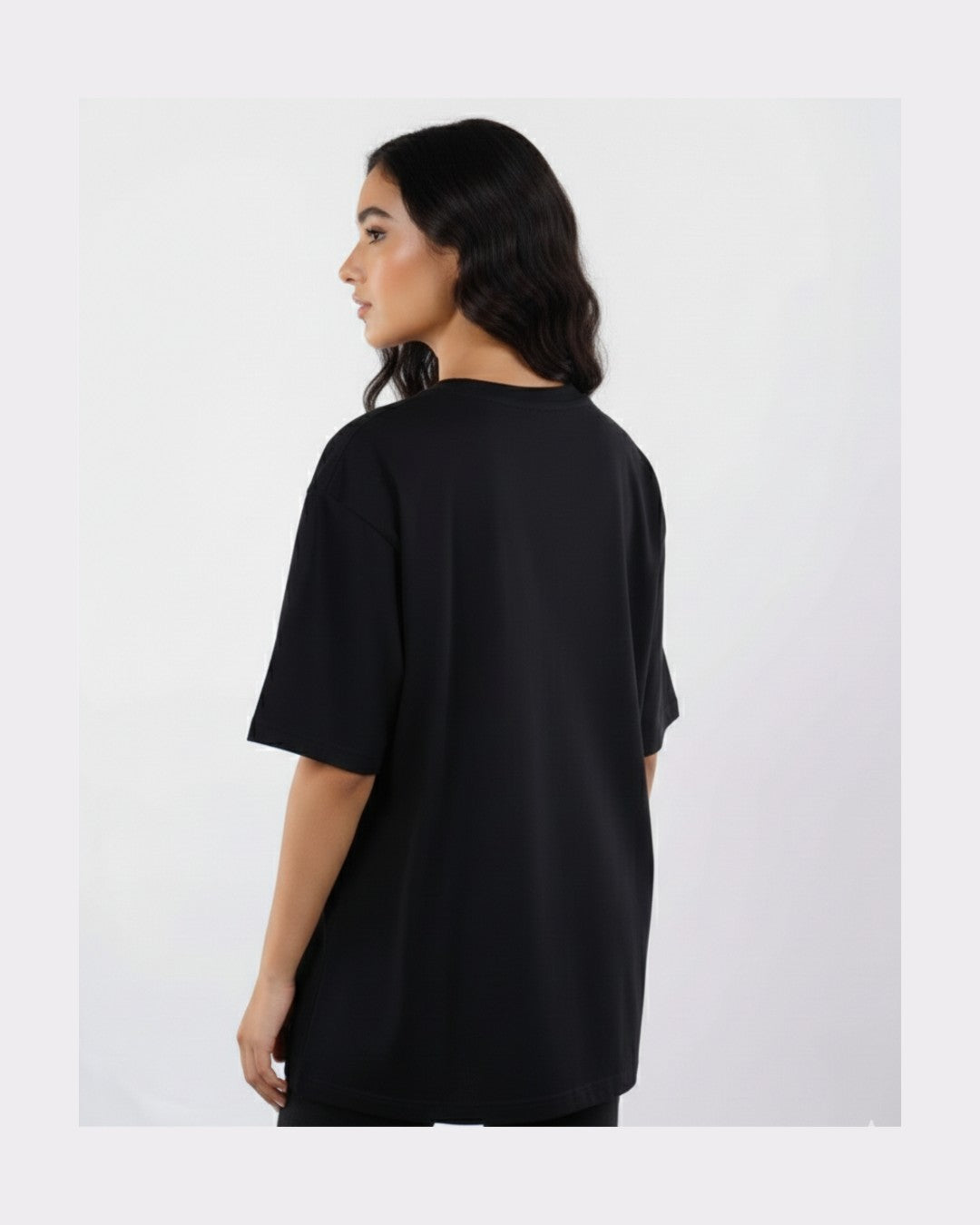 Black oversized fit Physician Quote T-shirt For Women by Bandar Baant Collections shown from the back