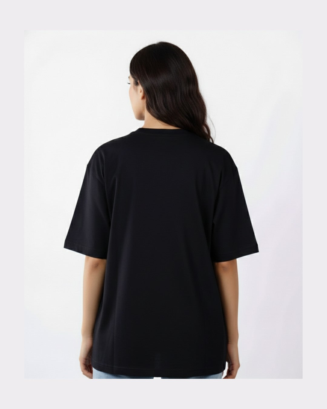 Back view of oversized fit Physician Quote T-shirt For Women in black from Bandar Baant Collections