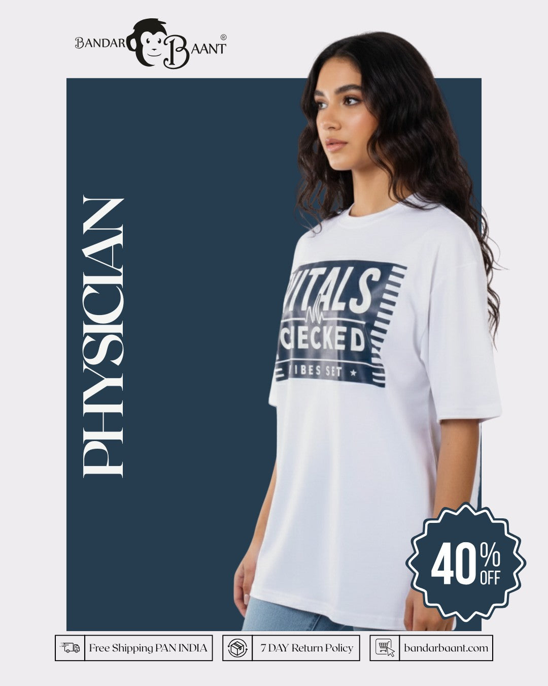 Physician Trendy T-shirt For Women oversized fit white Tshirt with graphic print by Bandar Baant Collections