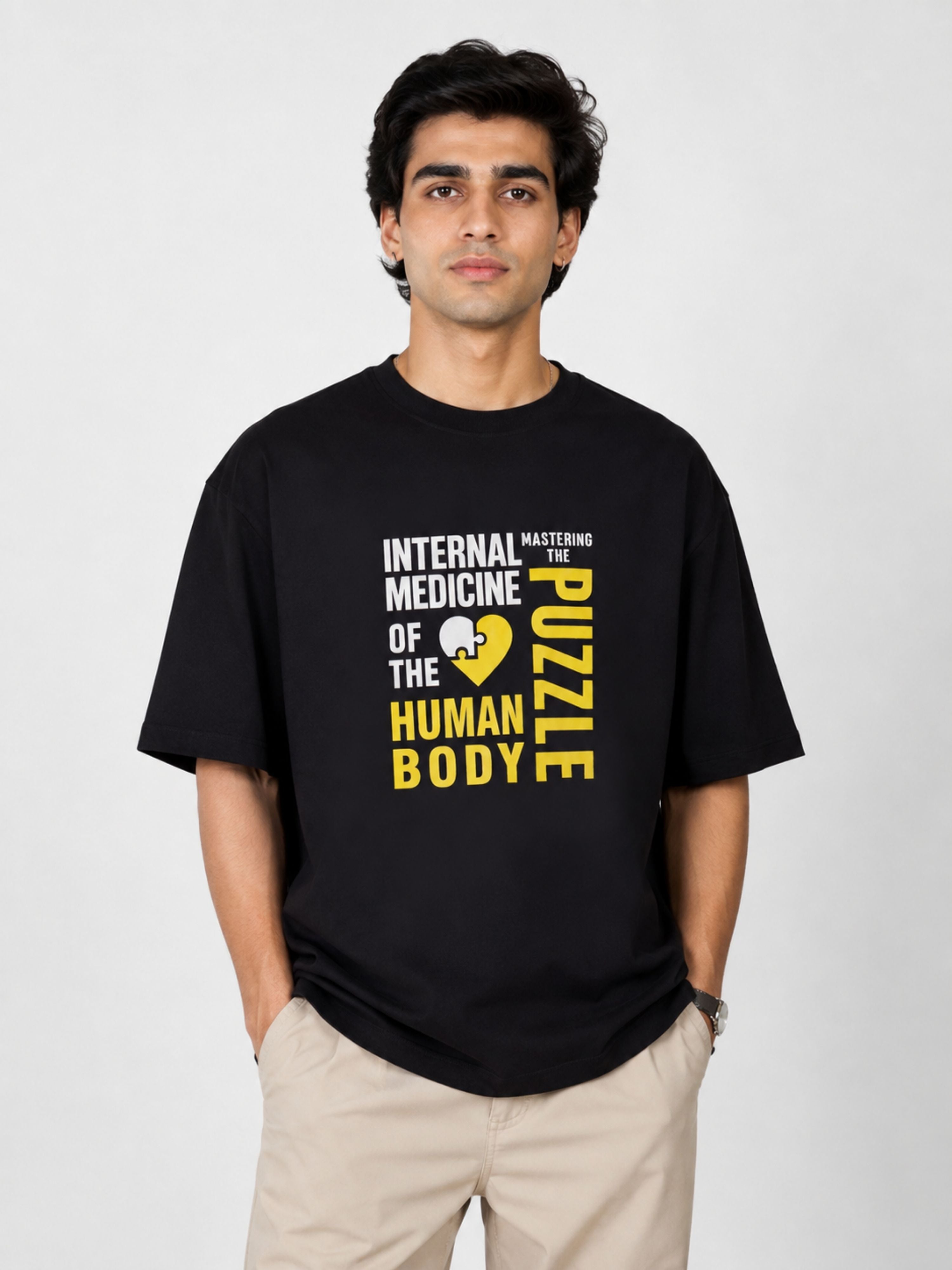 Bandar Baant Collections oversized fit black Physician Tshirt For Men with medical graphic print