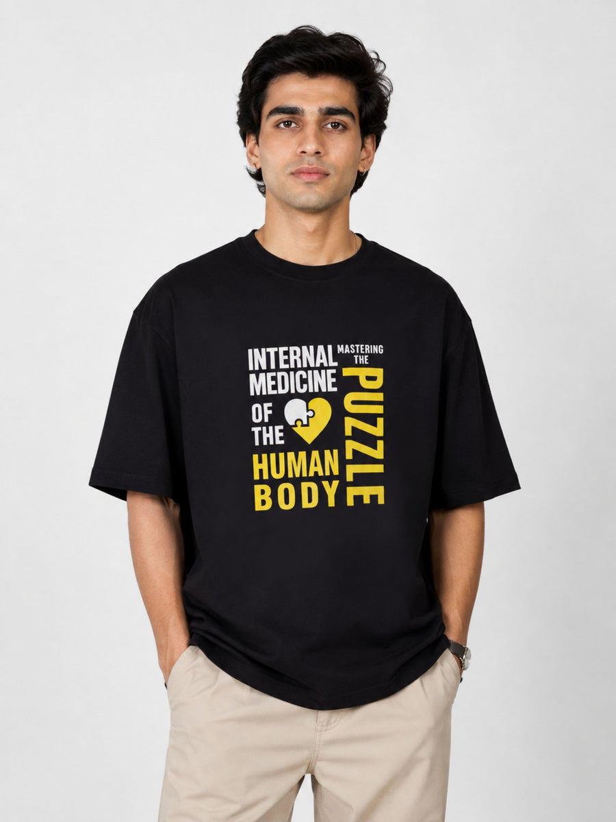 Bandar Baant Collections oversized fit black Physician Tshirt For Men with medical graphic print
