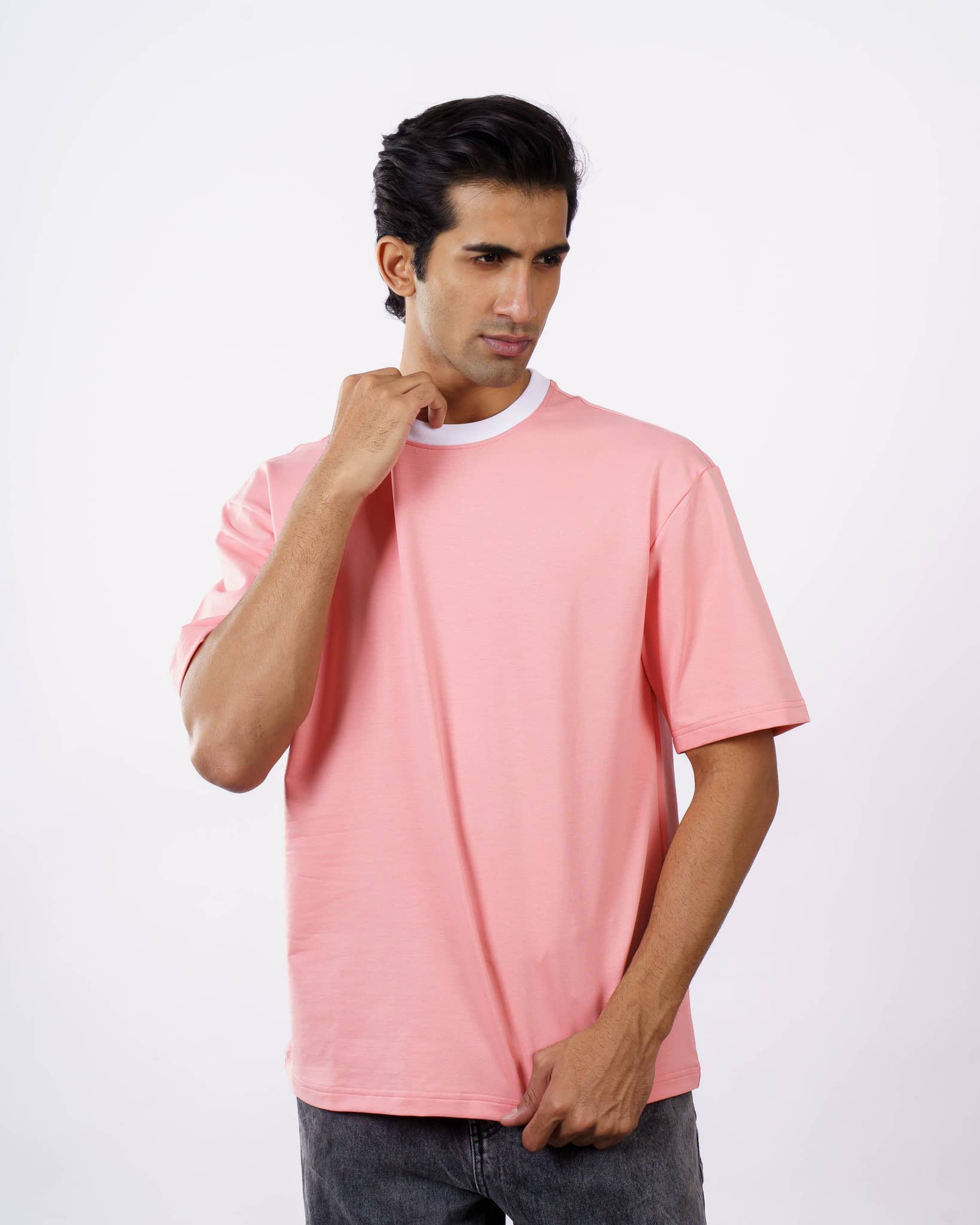 Plain Premium Cotton Pink Oversized T-Shirt For Men 4