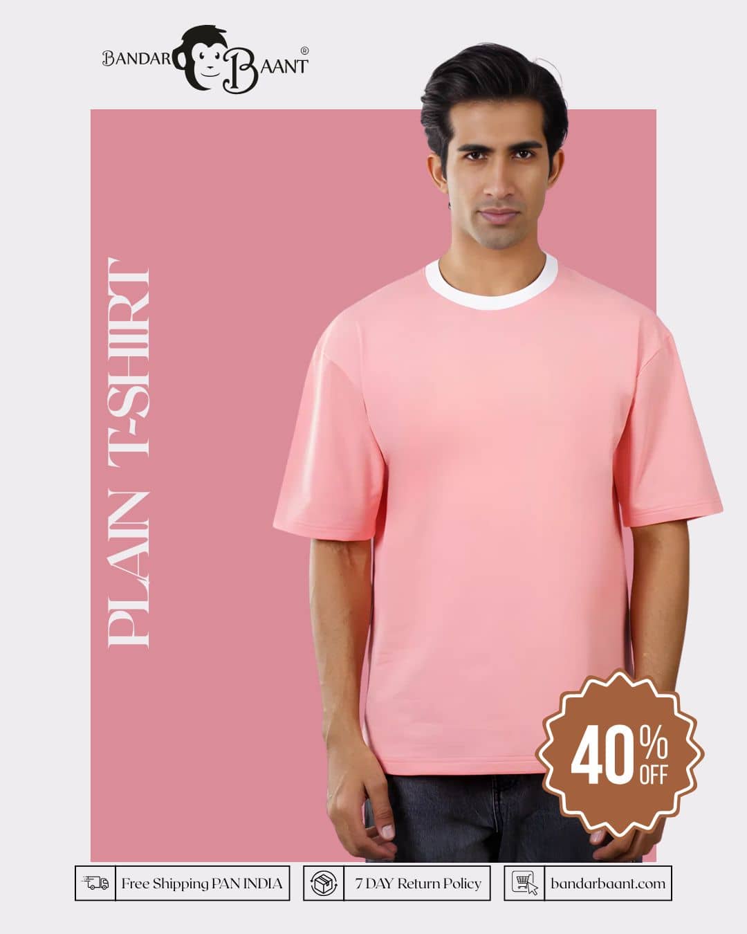 Plain Premium Cotton Pink Oversized T-Shirt For Men 6