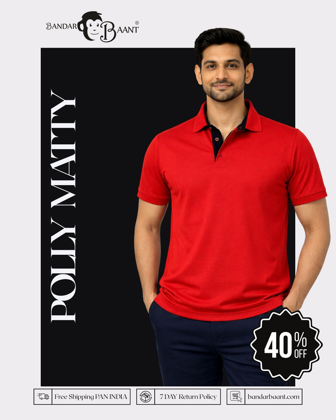 Premium Regular Fit Polo T-shirt For Men in red by Bandar Baant Collections modeled by a man