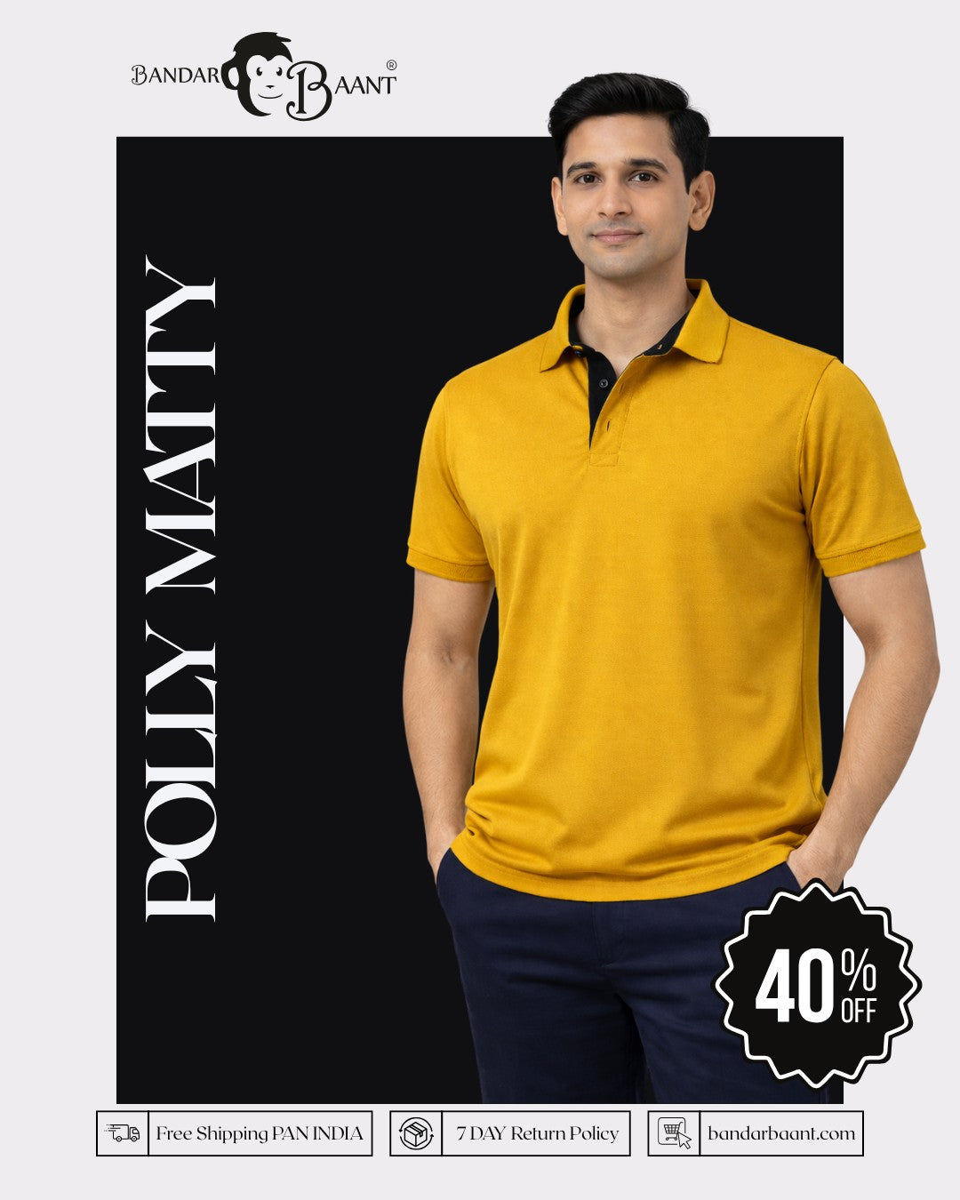 Premium Regular Fit Polo T-shirt For Men in yellow by Bandar Baant Collections with collar and short sleeves