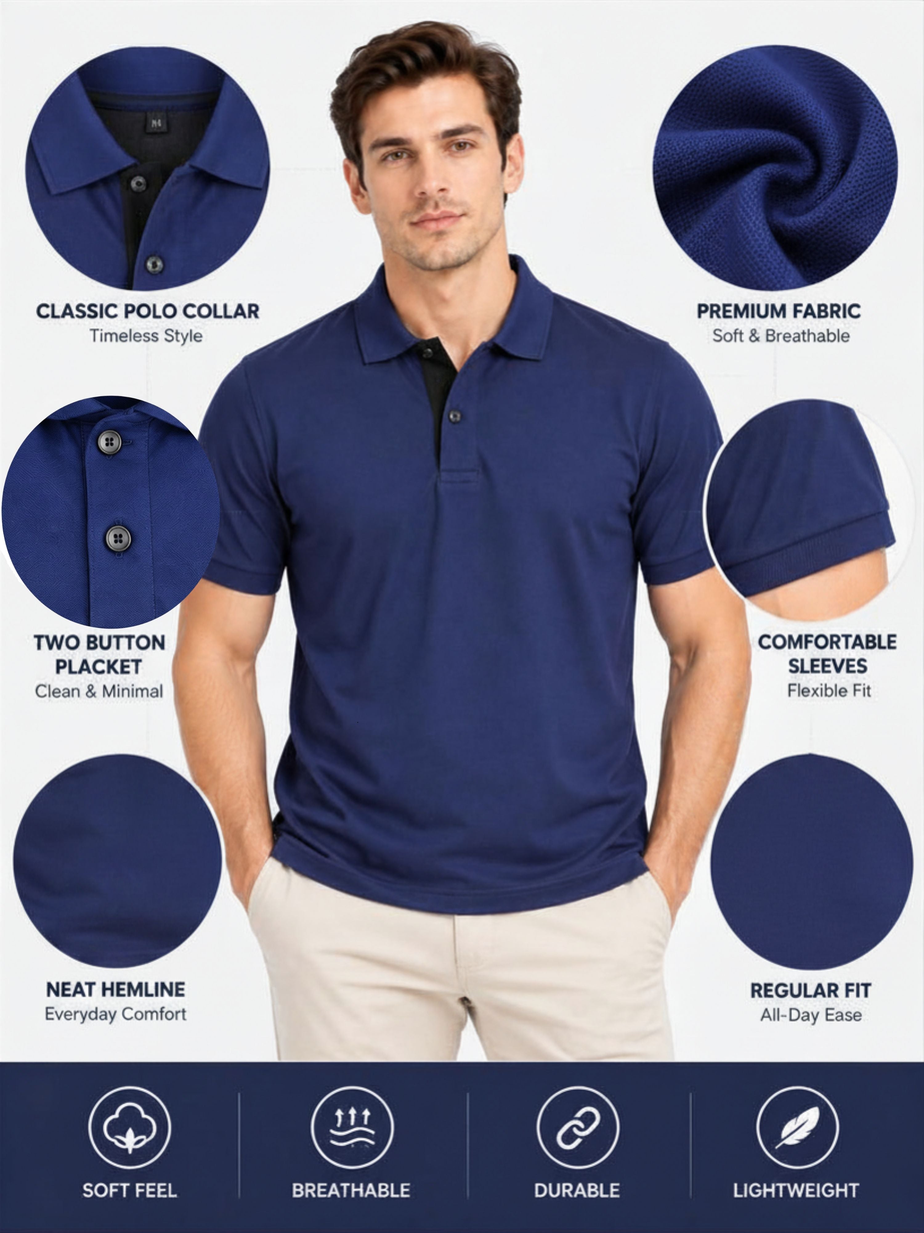 Bandar Baant Collections Polo T-shirt For Men in navy blue with classic collar and comfortable regular fit