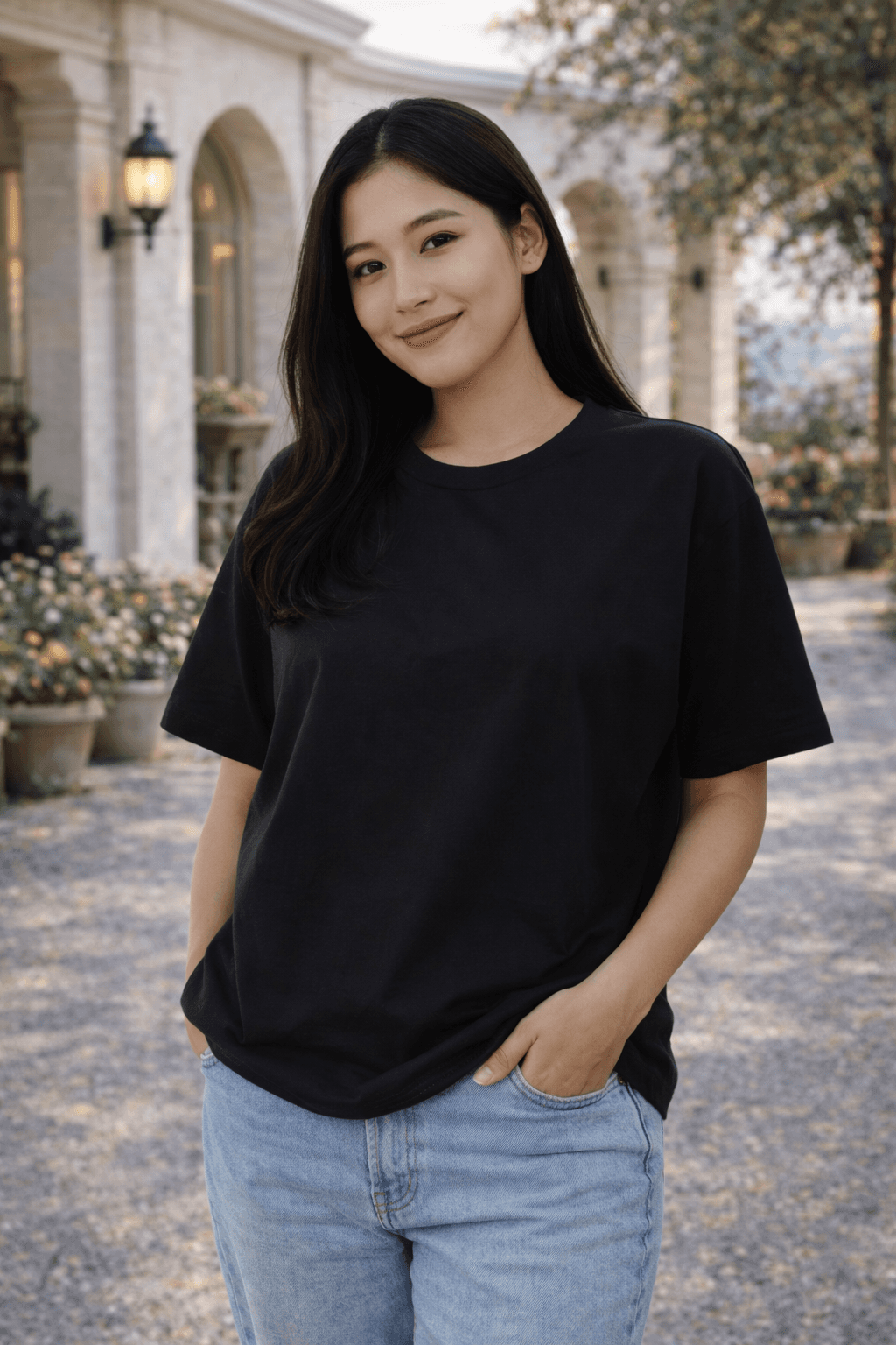 Premium Cotton Black Oversized Plain T-Shirt for Women 4