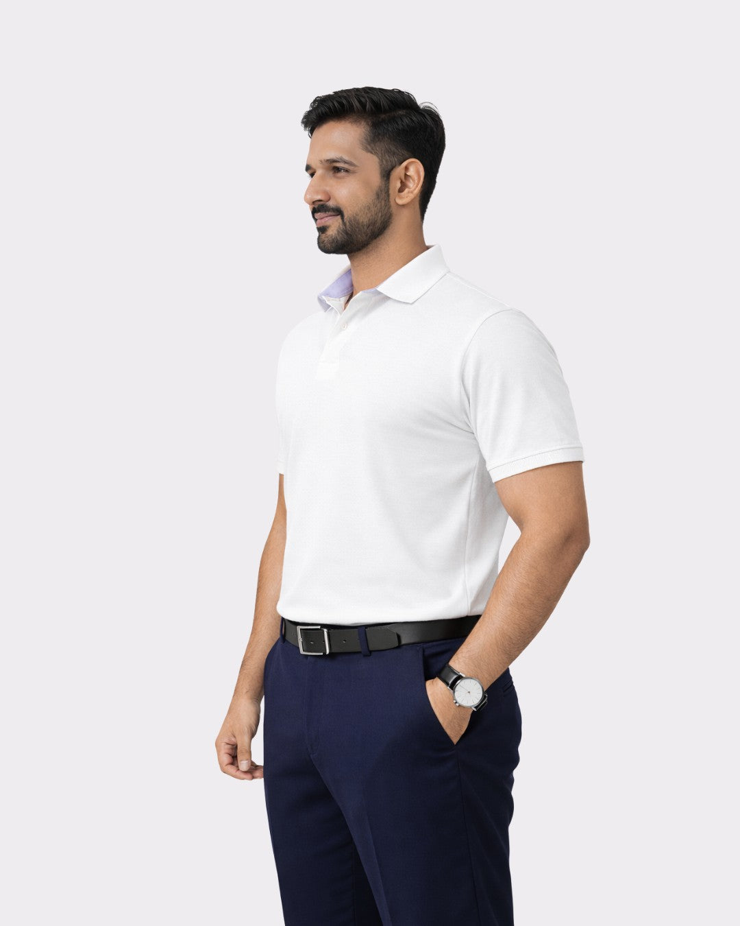 Premium Cotton Matty Polo T-Shirt for Men in oversized fit white color worn by man