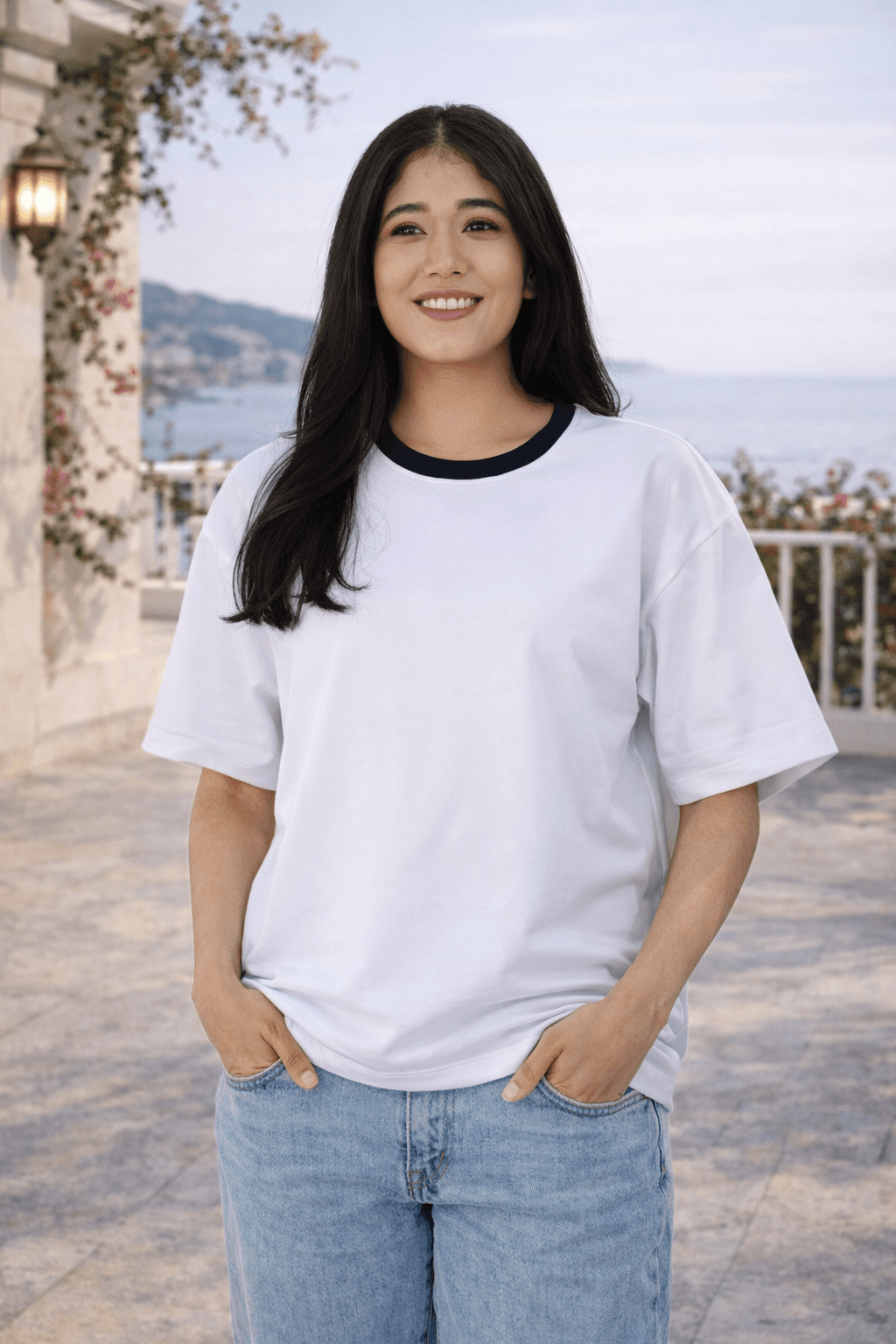 Premium Cotton White Oversized Plain T-Shirt for Women 4