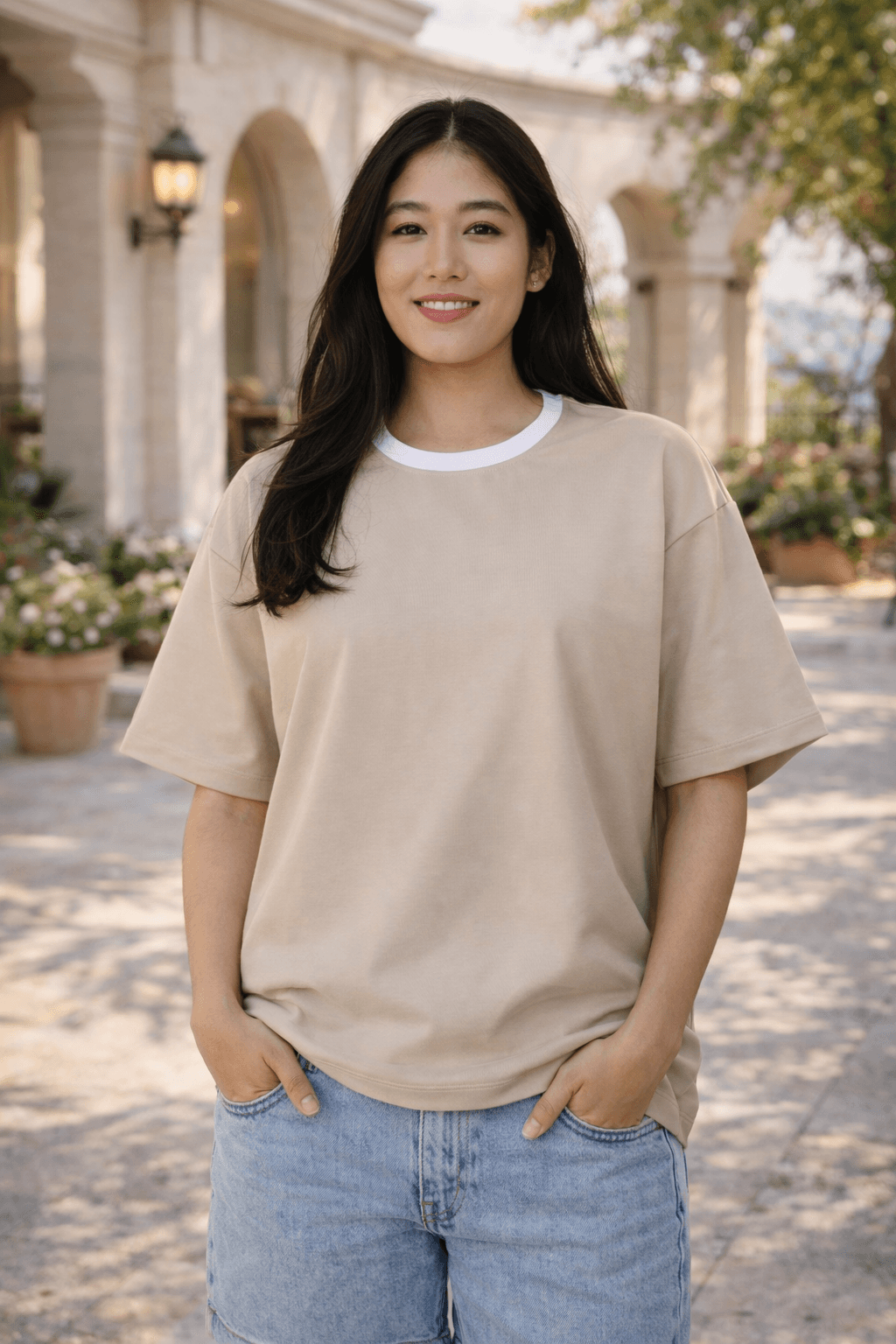 Premium Fabric Skin Color Oversized Plain T-Shirt for Women 4