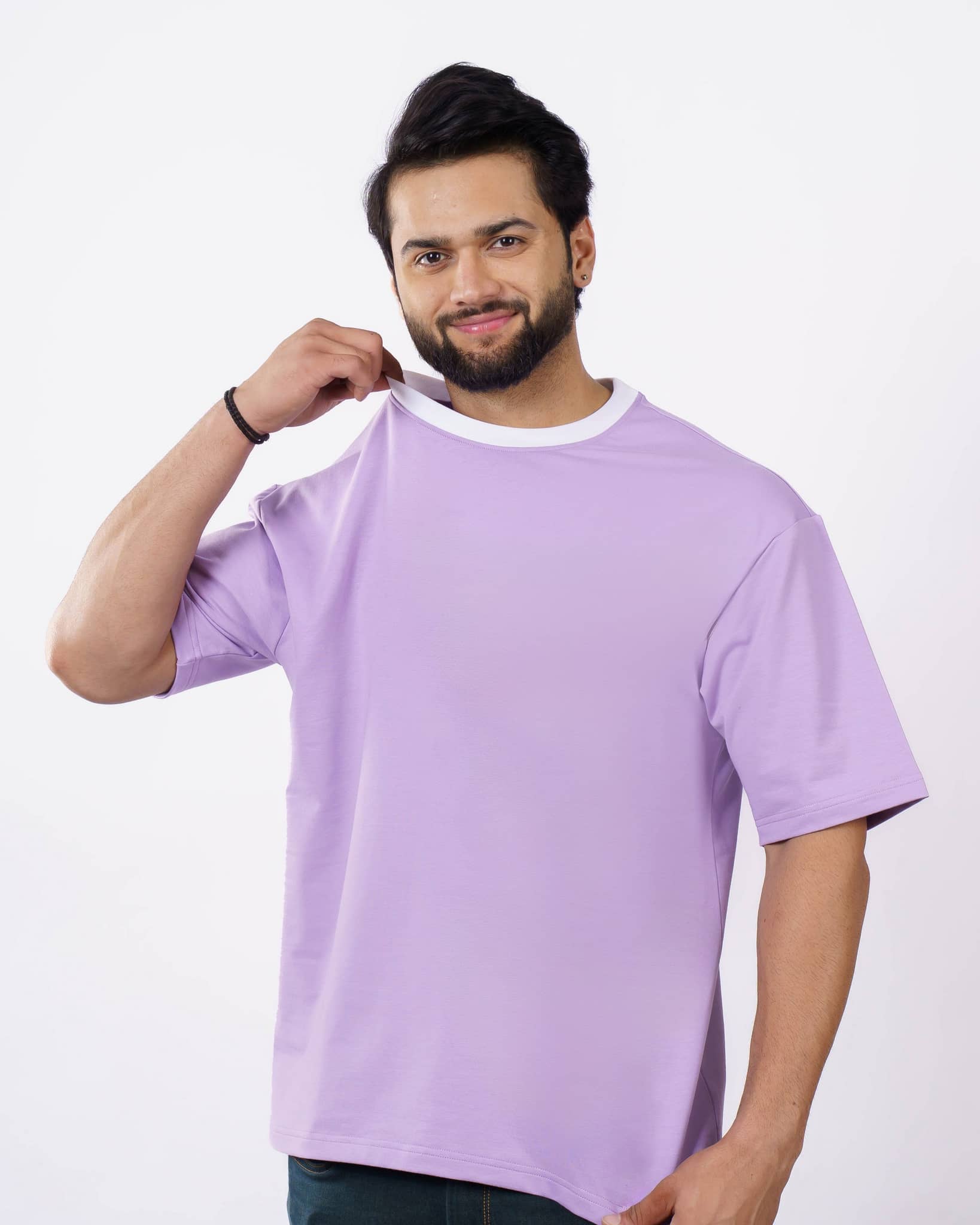 Premium Cotton Lavender Oversized T-Shirt for Men Casual Wear 4