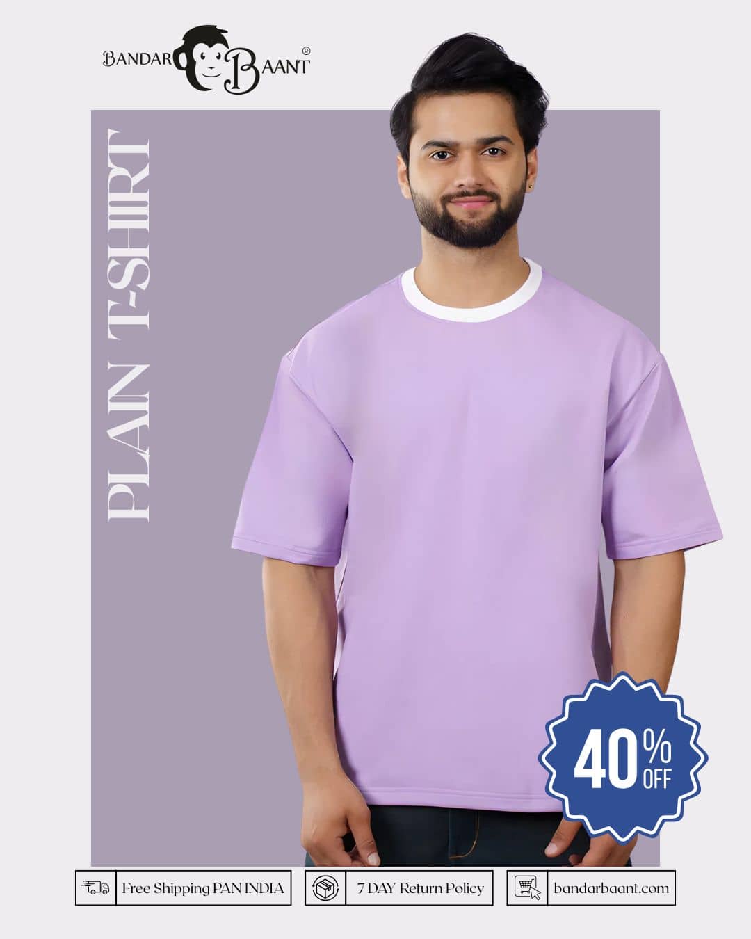 Premium Cotton Lavender Oversized T-Shirt for Men Casual Wear 5