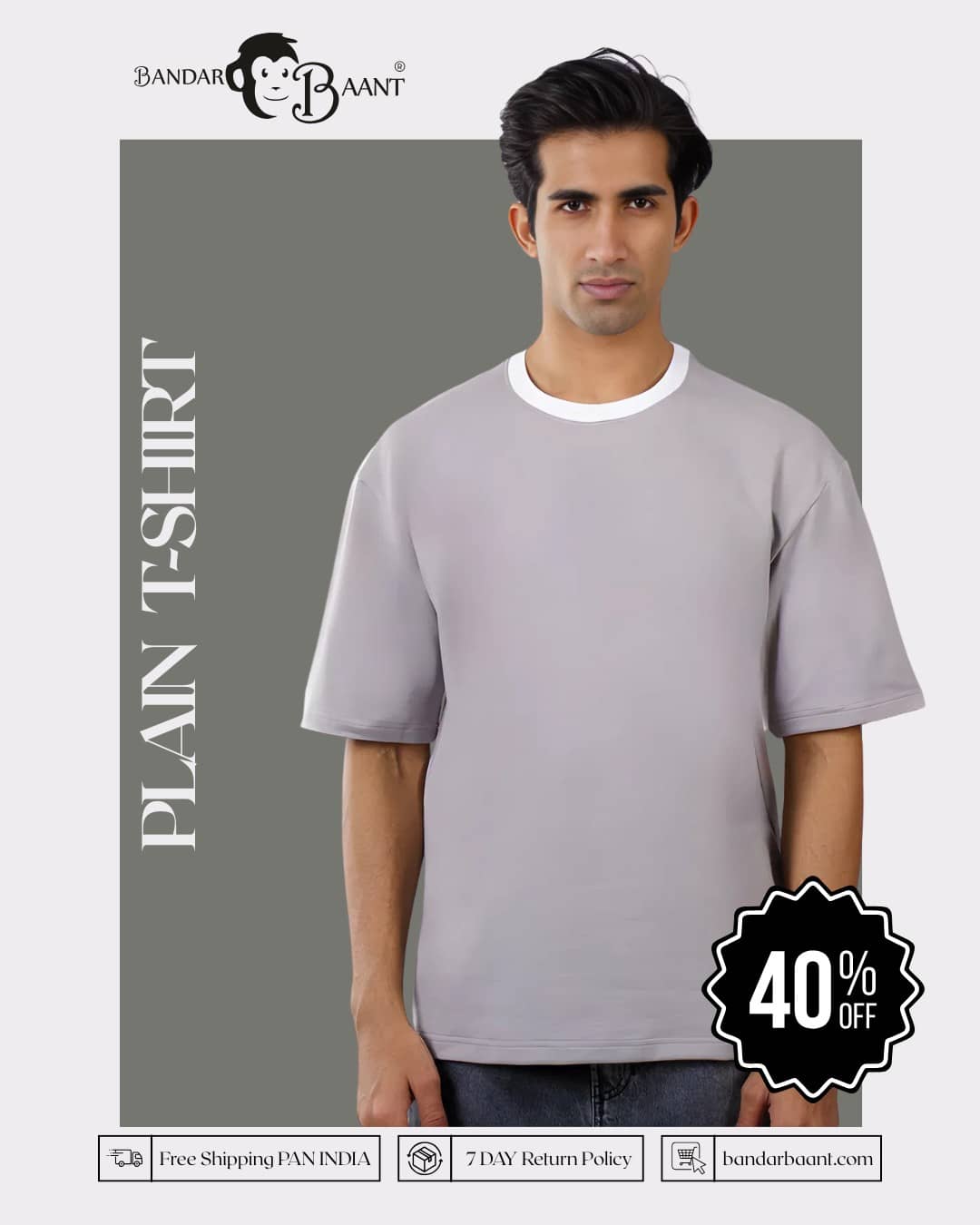 Premium Cotton Light Grey Oversized T-Shirt for Men 6