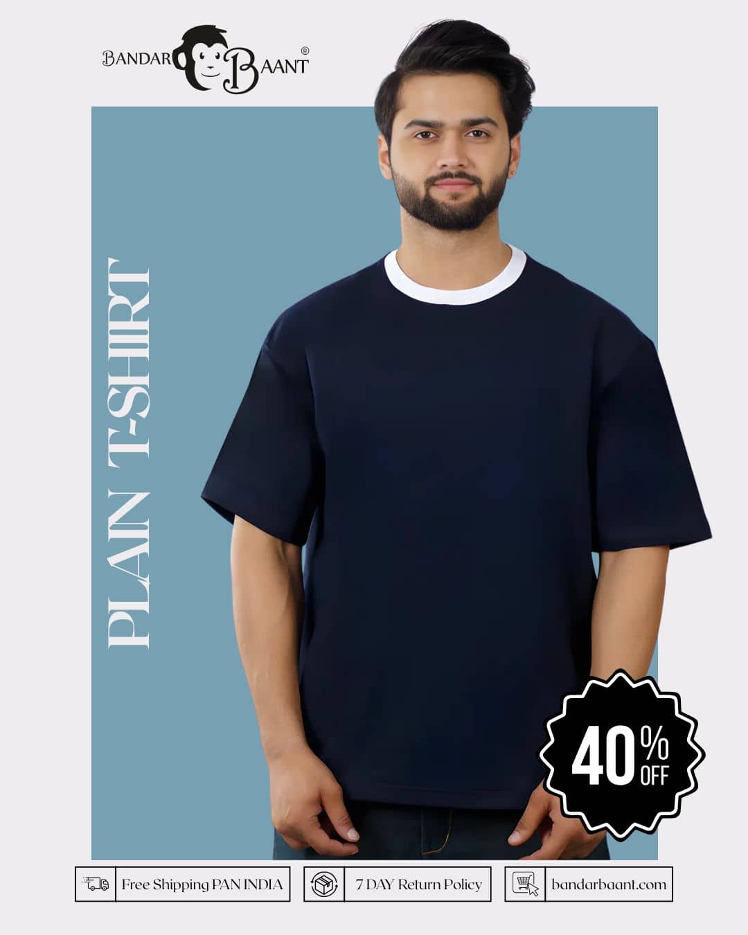 Premium Cotton Navy Blue Oversized T-Shirt for Men 5