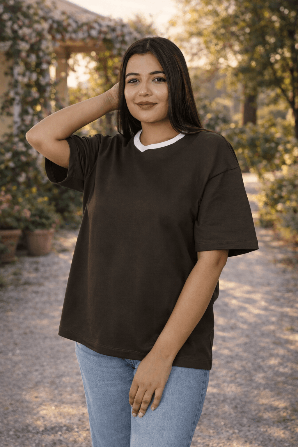 Premium Olive Green Oversized Plain T-Shirt for Women 4