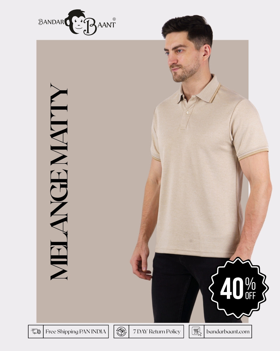 Premium Polo T-Shirt for Men by Bandar Baant Collections in beige oversized fit style