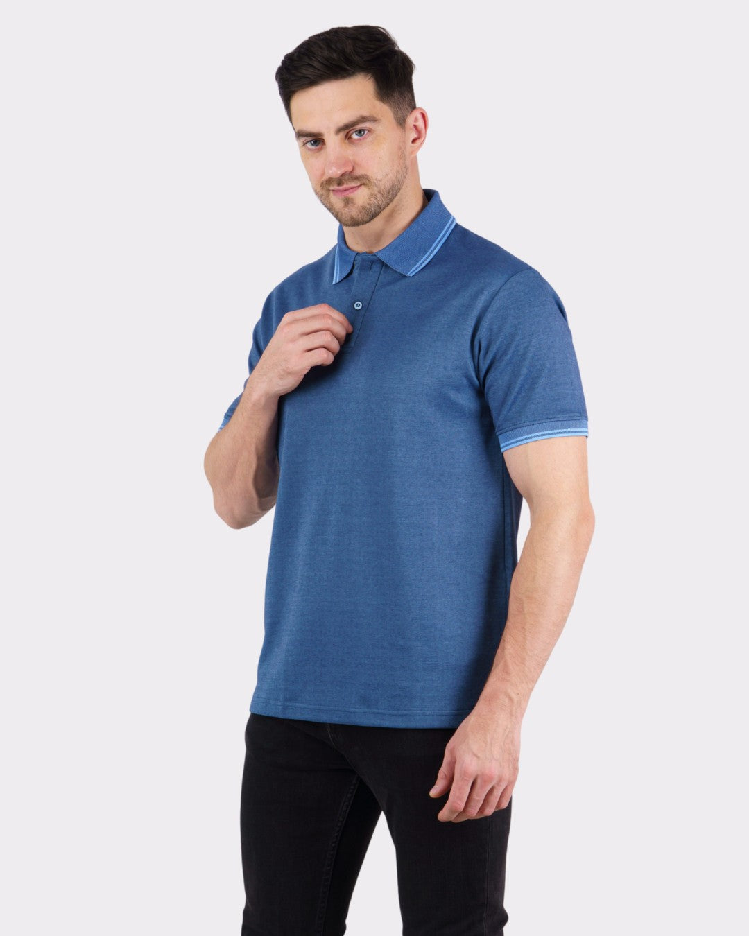 Bandar Baant Collections Premium Polo T-Shirt for Men in blue oversized fit with short sleeves